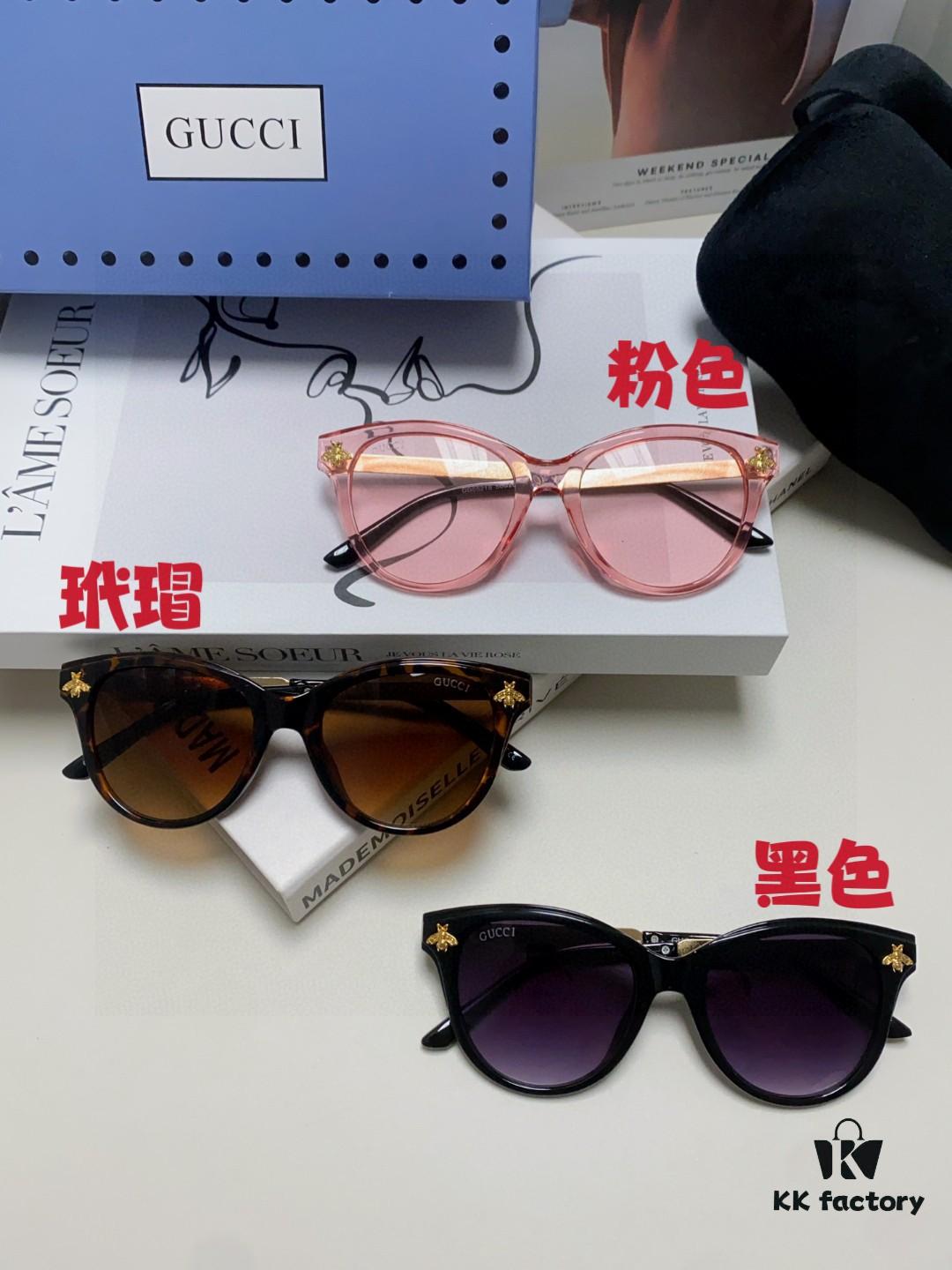 Gucci New Bee Design Sunglasses with Metal Hinges, UV Protection, Stylish and Face-Framing for Outdoor Fashion