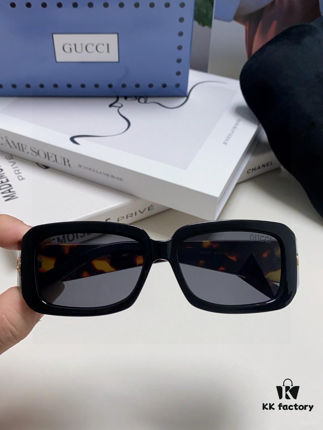 6931fe493a89a121ed54e6cb Gucci 2025 New Arrival Unisex Black Rectangular Acetate Sunglasses with Dual Side Logo, Trendy and Comfortable Oversized Sun Glasses