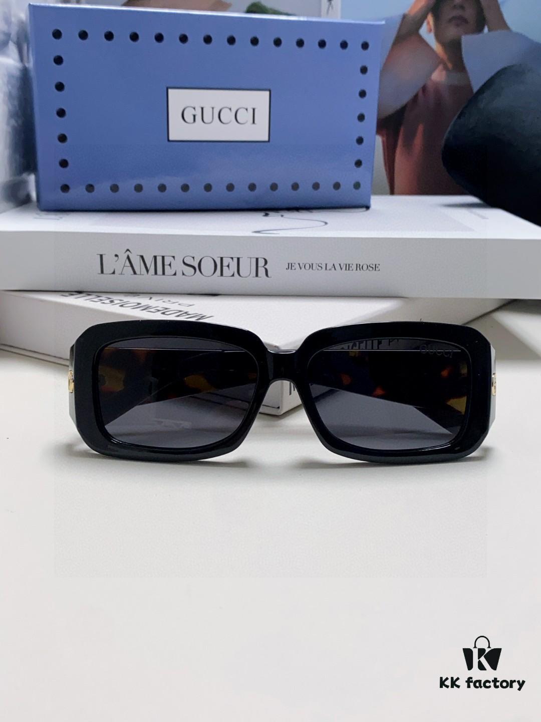 6931fe493a89a121ed54e6ce Gucci 2025 New Arrival Unisex Black Rectangular Acetate Sunglasses with Dual Side Logo, Trendy and Comfortable Oversized Sun Glasses