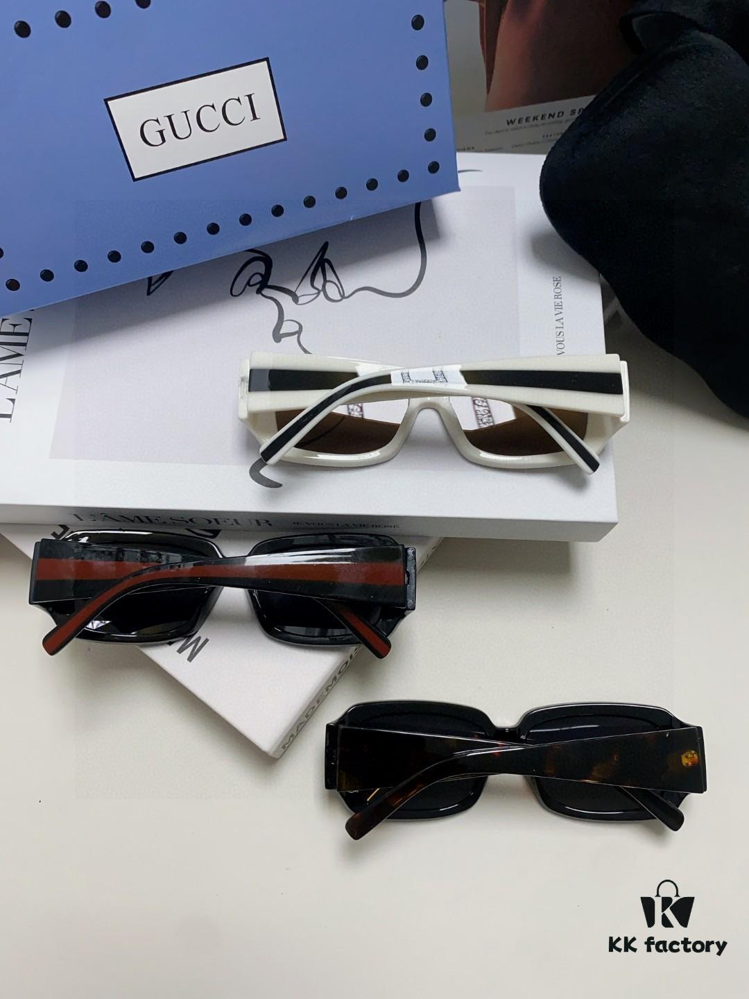 Gucci 2025 New Arrival Unisex Black Rectangular Acetate Sunglasses with Dual Side Logo, Trendy and Comfortable Oversized Eyewear