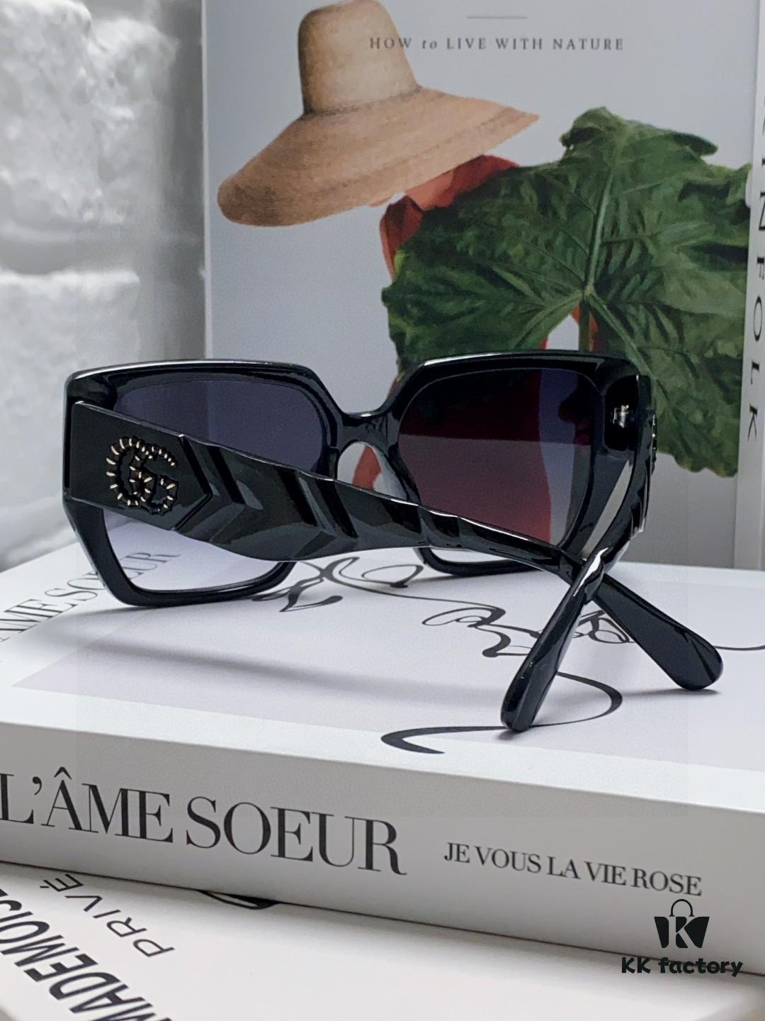 Gucci 2025 New Arrival Influencer Sunglasses for Women, Black Oversized Frame Polarized Sunglasses, Round Face Friendly Celebrity Style Unisex Sun Glasses