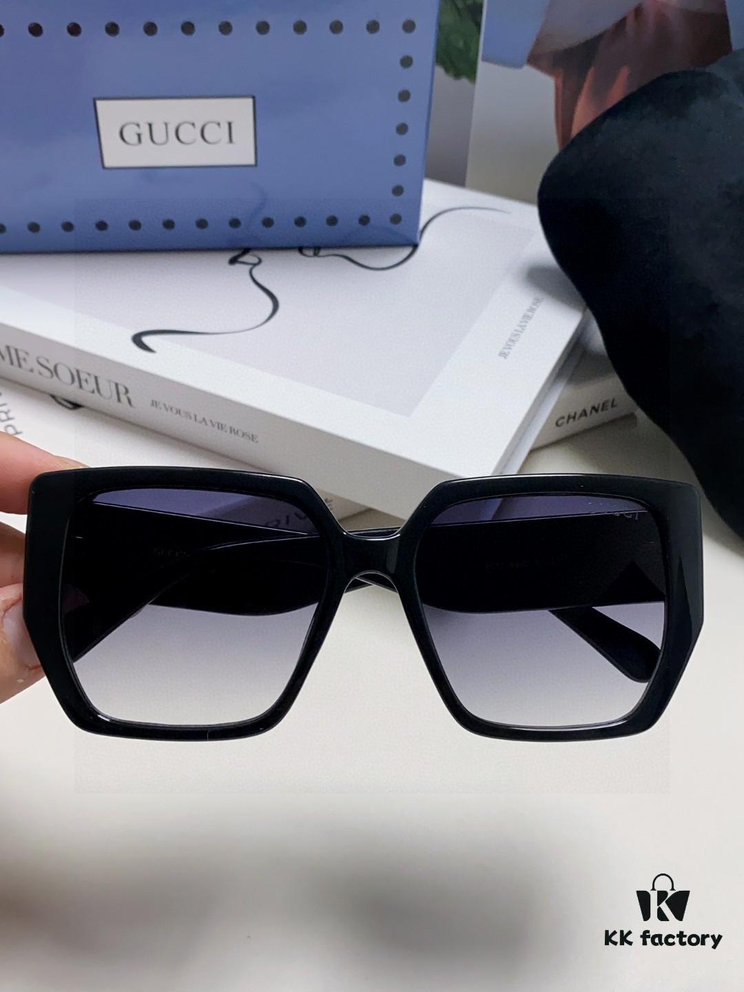 Gucci 2025 New Arrival Influencer Sunglasses for Women, Black Oversized Frame Polarized Sunglasses, Round Face Friendly Celebrity Style Unisex Sun Glasses