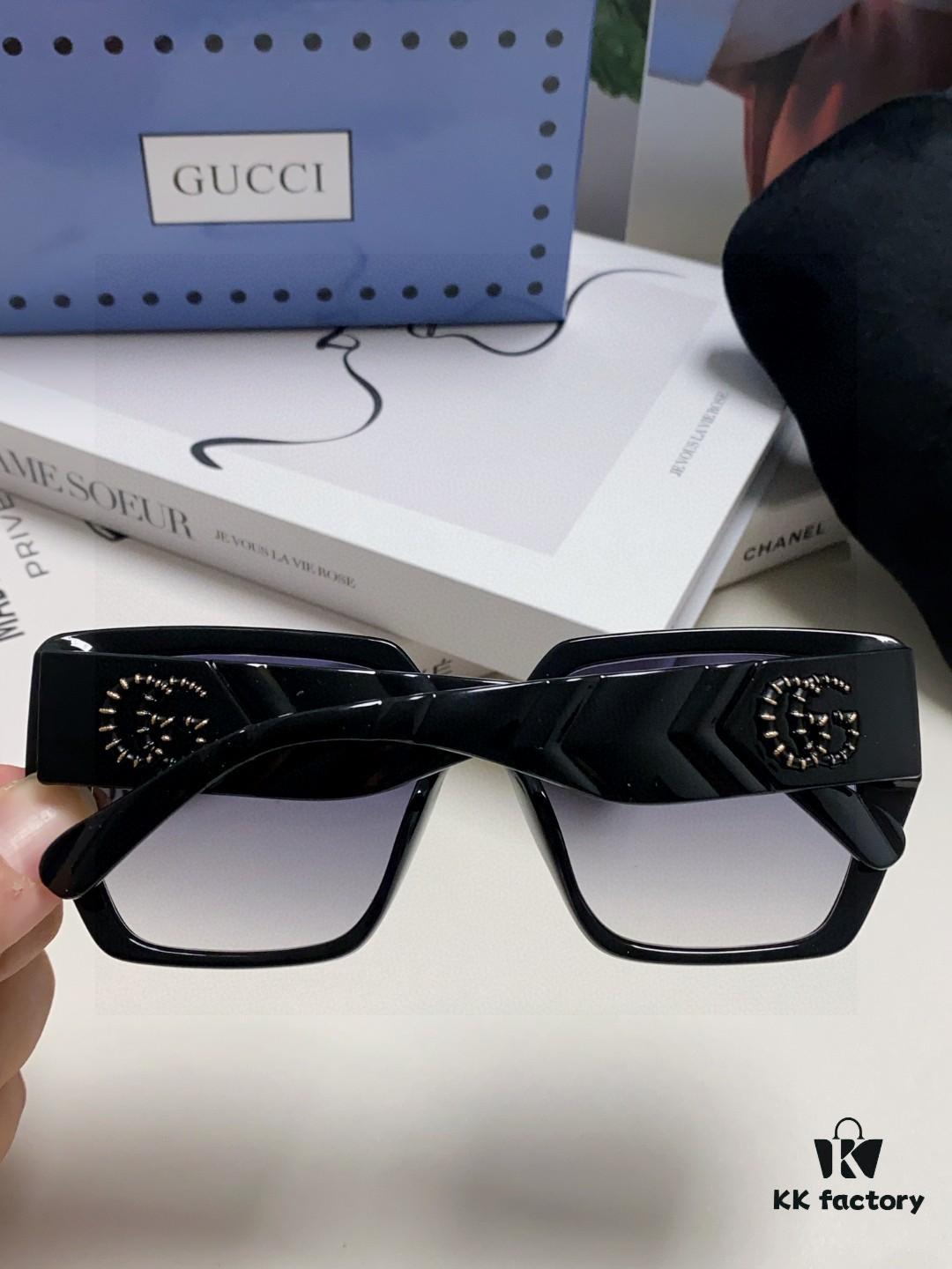 Gucci 2025 New Arrival Influencer Sunglasses for Women, Black Oversized Frame Polarized Sunglasses, Round Face Friendly Celebrity Style Unisex Sun Glasses