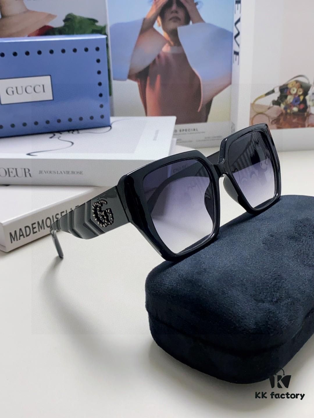 Gucci 2025 New Arrival Influencer Sunglasses for Women, Black Oversized Frame Polarized Sunglasses, Round Face Friendly Celebrity Style Unisex Sun Glasses
