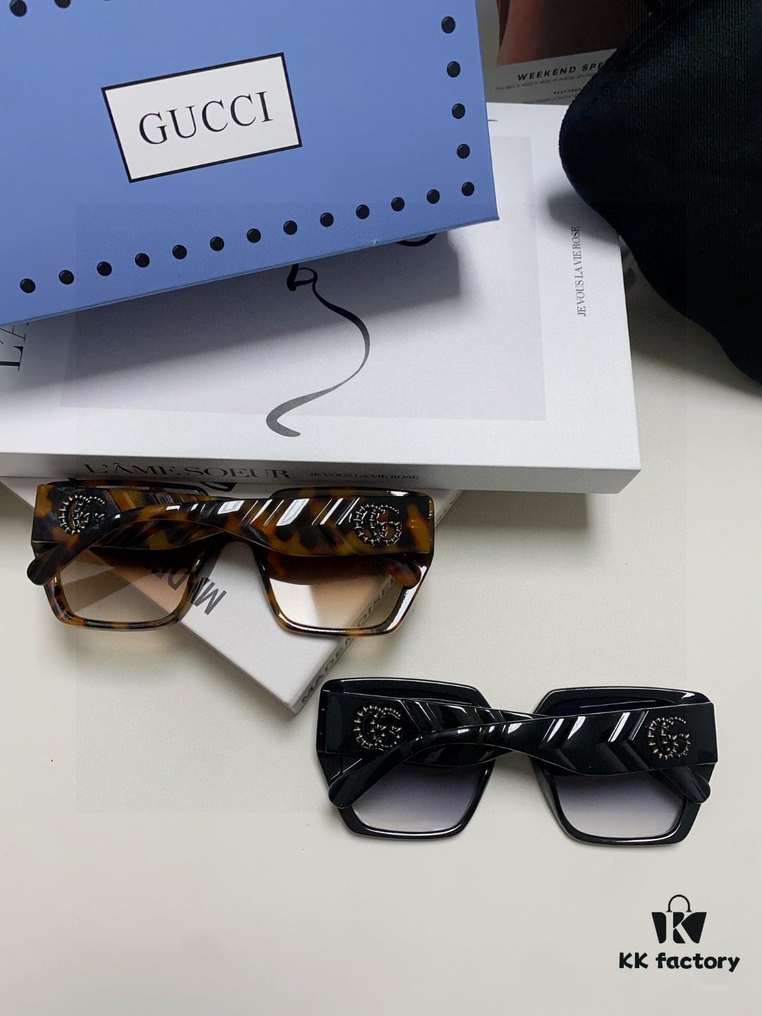 Gucci 2025 New Arrival Influencer Sunglasses for Women, Oversized Black Polarized Sunglasses, Round Face Friendly Celebrity Style Unisex Sun Glasses