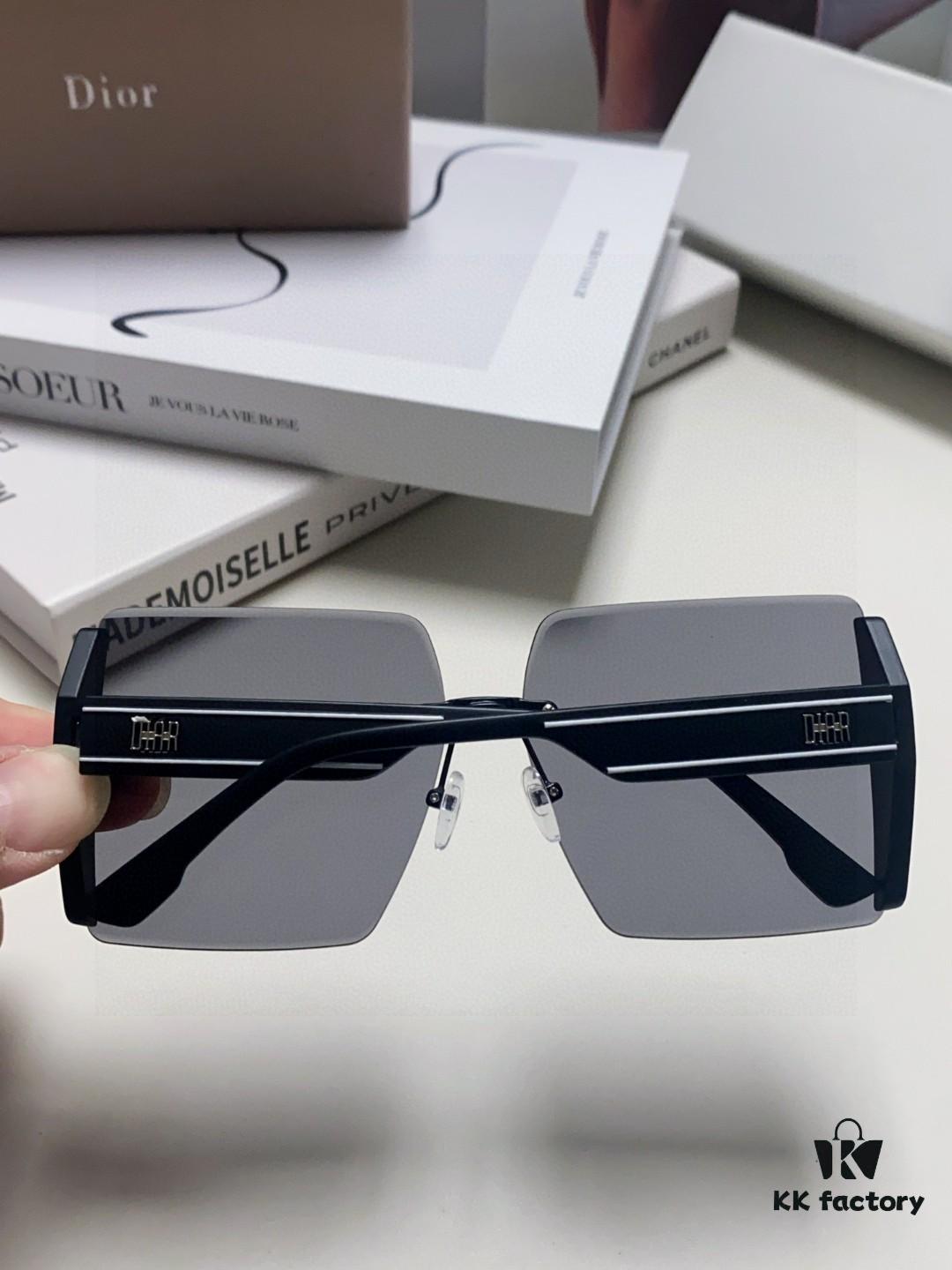 Dior 2025 New Large Frame Women's Sunglasses, Square Edged Rimless UV Protection Vacation Sunglasses