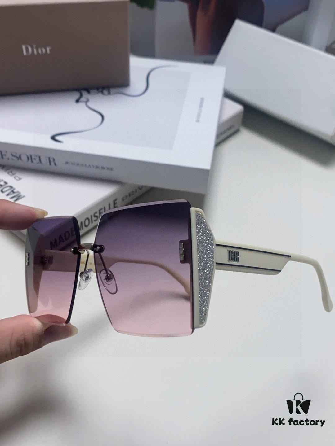 Dior 2025 New Large Frame Women's Sunglasses, Square Edged Rimless UV-Protective Vacation Sunglasses