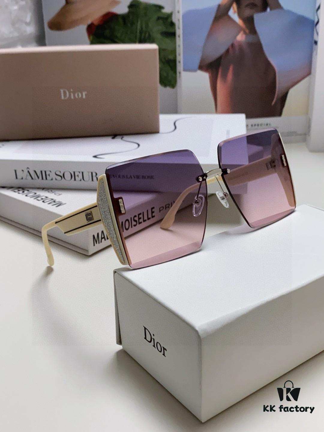 Dior 2025 New Large Frame Women's Sunglasses, Square Edged Rimless UV-Protective Vacation Sunglasses