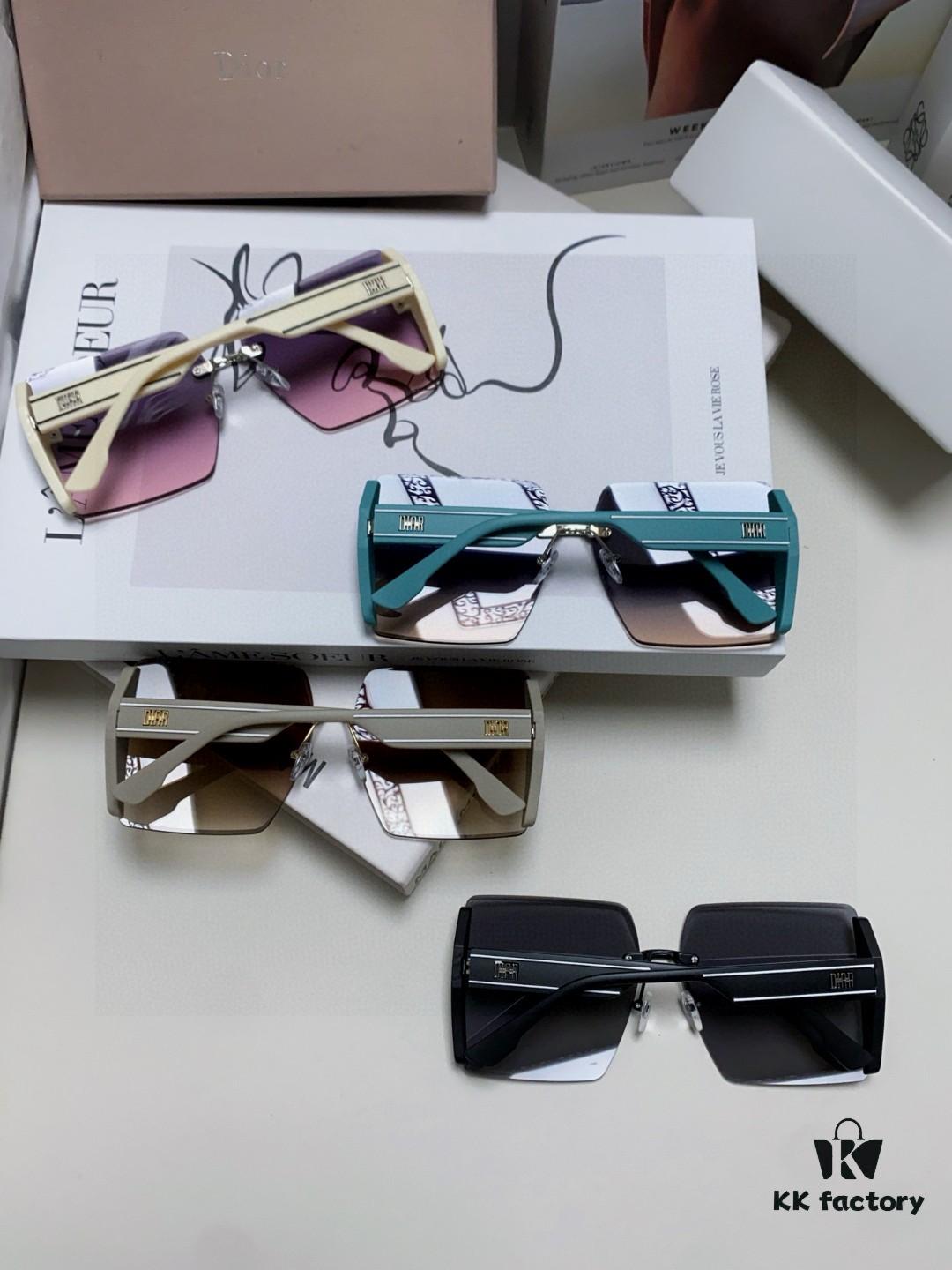 Dior 2025 New Large Frame Women's Sunglasses, Square Edged Rimless UV-Protective Vacation Sunglasses