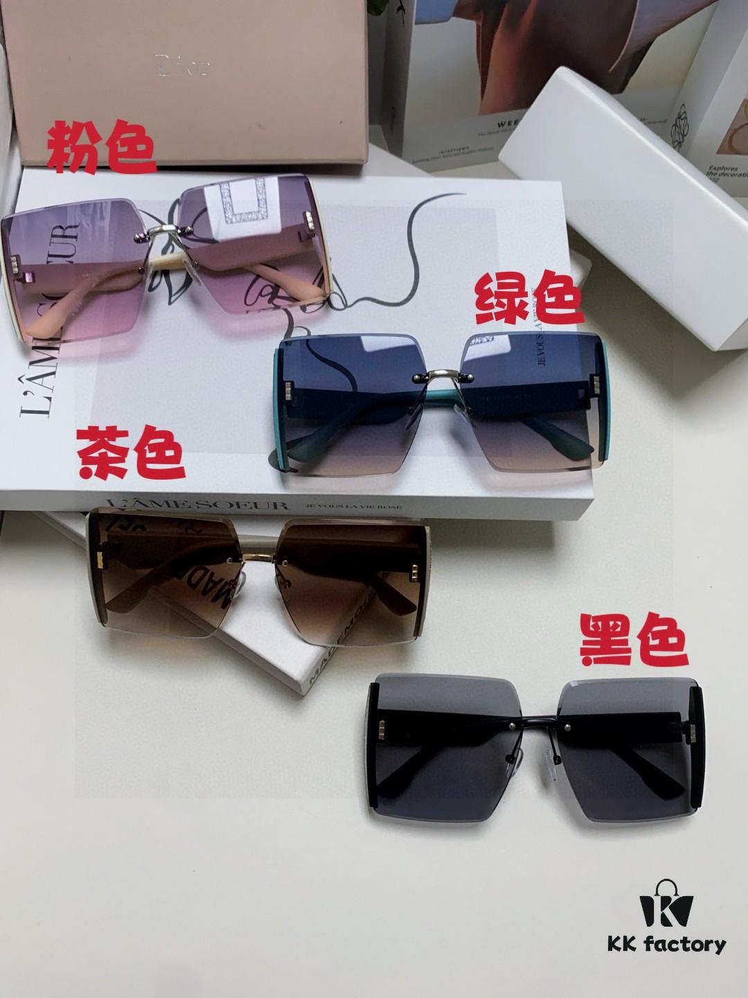 Dior 2025 New Large Frame Women's Sunglasses, Square Edged Rimless UV-Protective Vacation Sunglasses