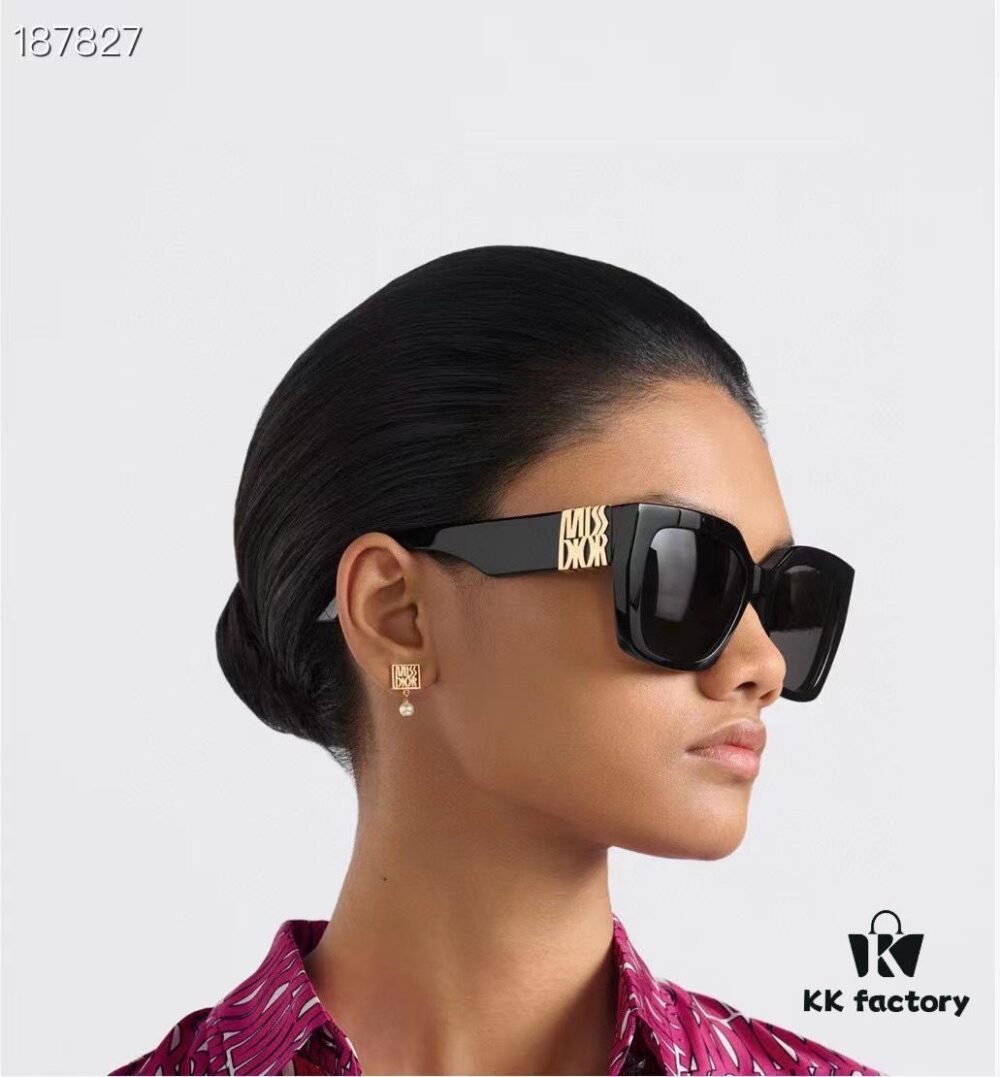 6931ff0a3a89a121ed54f0a3 DIO* Black Acetate Frame with Wide Temples, Gold-Finish Metal Miss Dior Logo