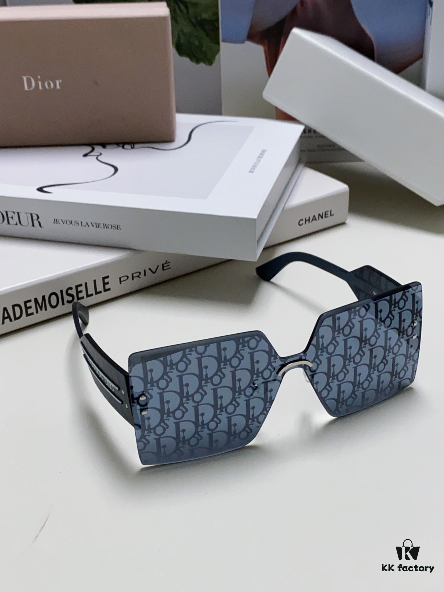 Dior 2024 New Arrival Mirror Letter Rimless Cut-Out Fashion Sunglasses for Women, Stylish Large Frame Unisex Sunglasses with Slimming Effect