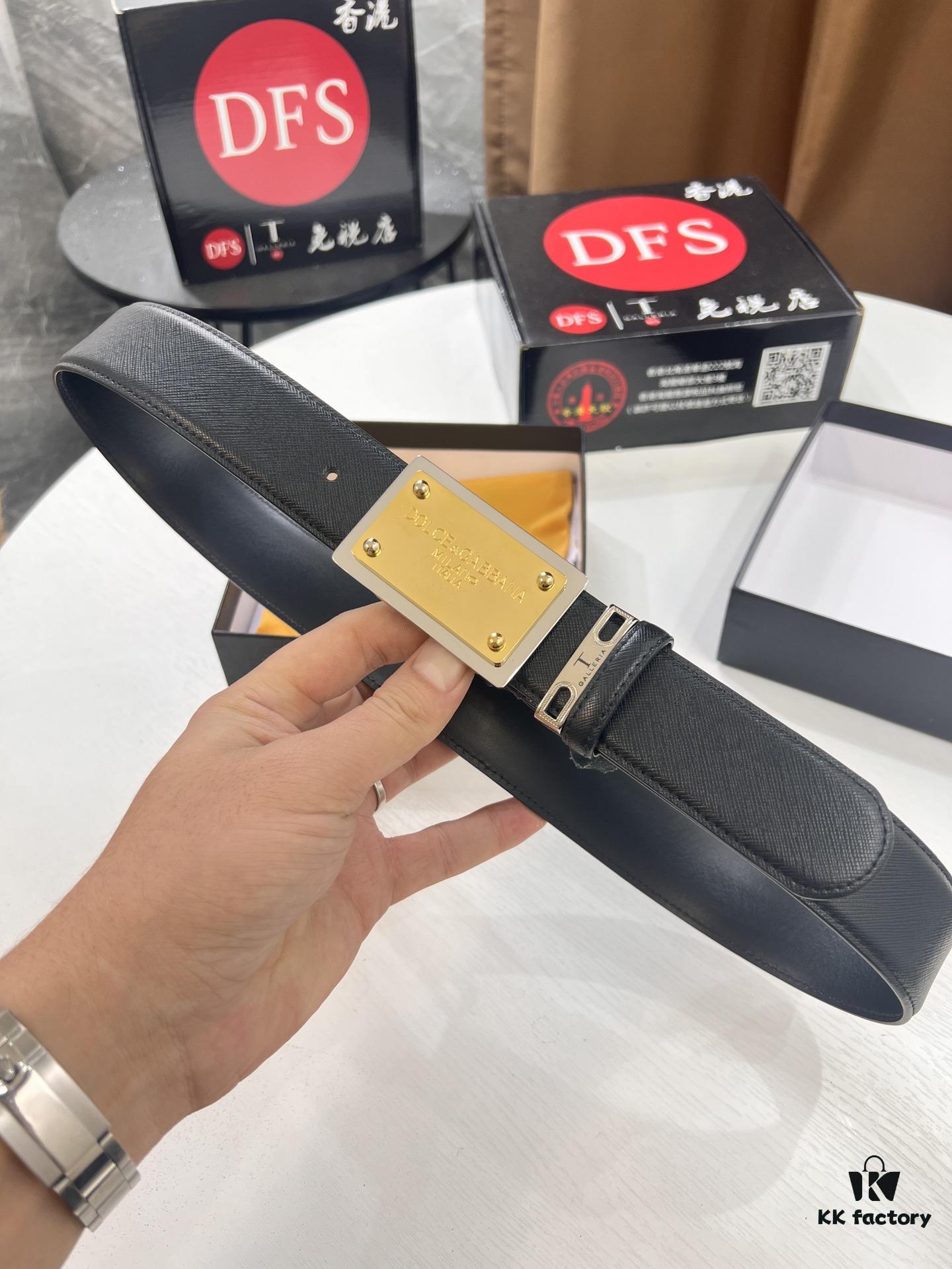 693200003a89a121ed54fc6d D&G Original Belt Hong Kong Duty-Free Gift Box (NXP Tag with Verifiable Official Website Anti-Counterfeit Chip) Genuine Mould Stainless Steel Logo Buckle Top-Grade Belt Italian Imported Cross-Texture Crust Calfskin Fashion Runway Style 3.8cm Width