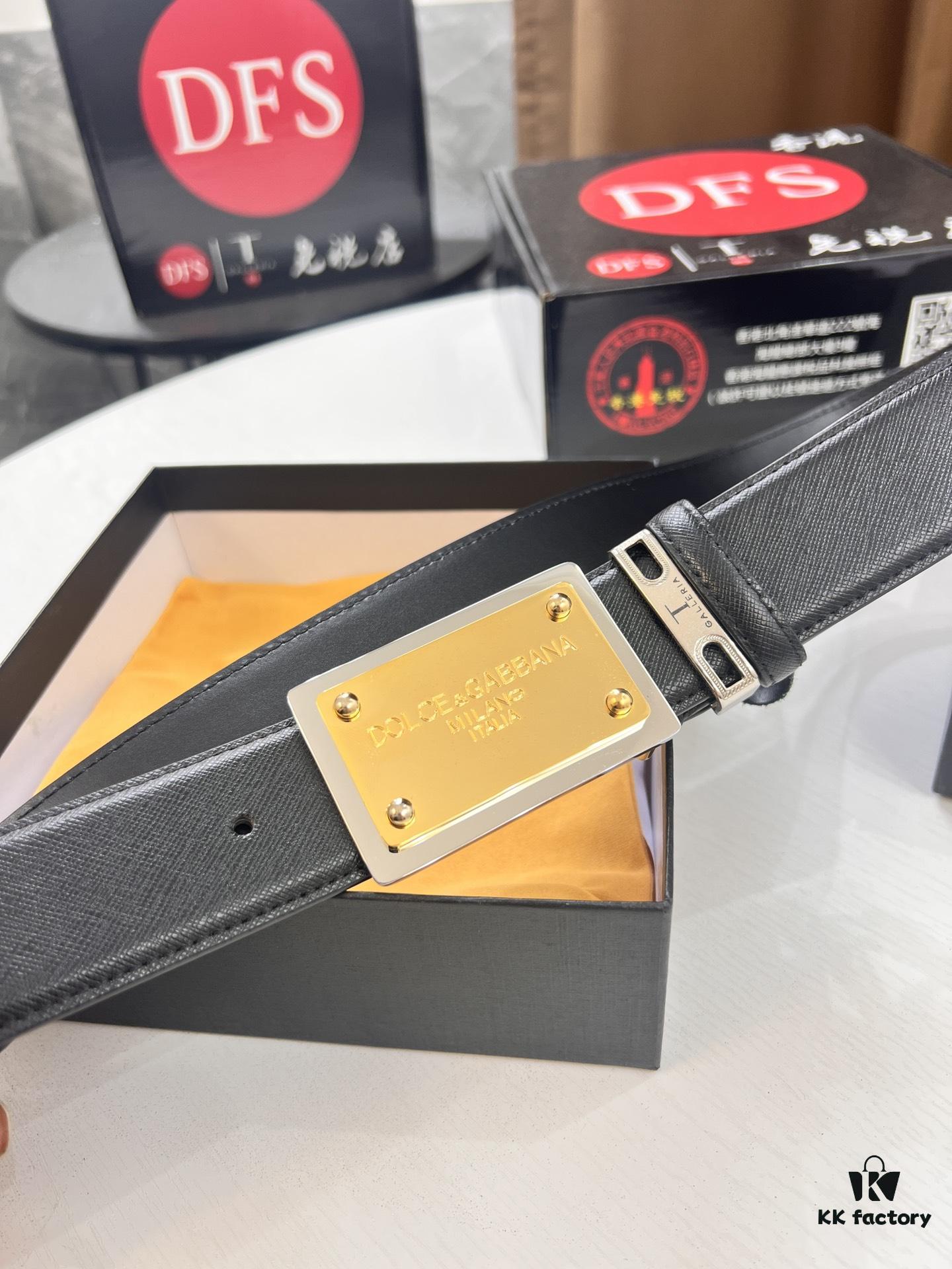 693200003a89a121ed54fc6e D&G Original Belt Hong Kong Duty-Free Gift Box (NXP Tag with Verifiable Official Website Anti-Counterfeit Chip) Genuine Mould Stainless Steel Logo Buckle Top-Grade Belt Italian Imported Cross-Texture Crust Calfskin Fashion Runway Style 3.8cm Width
