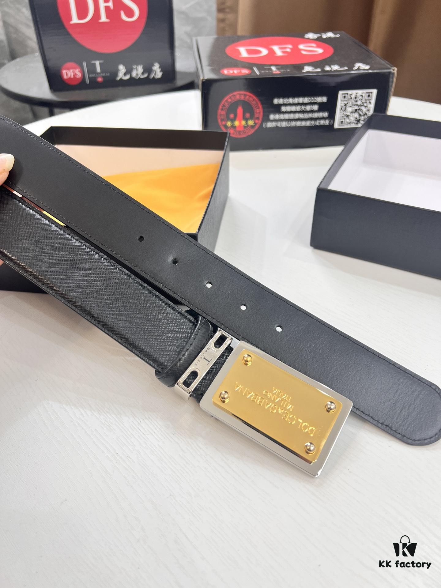 693200003a89a121ed54fc6f D&G Original Belt Hong Kong Duty-Free Gift Box (NXP Tag with Verifiable Official Website Anti-Counterfeit Chip) Genuine Mould Stainless Steel Logo Buckle Top-Grade Belt Italian Imported Cross-Texture Crust Calfskin Fashion Runway Style 3.8cm Width