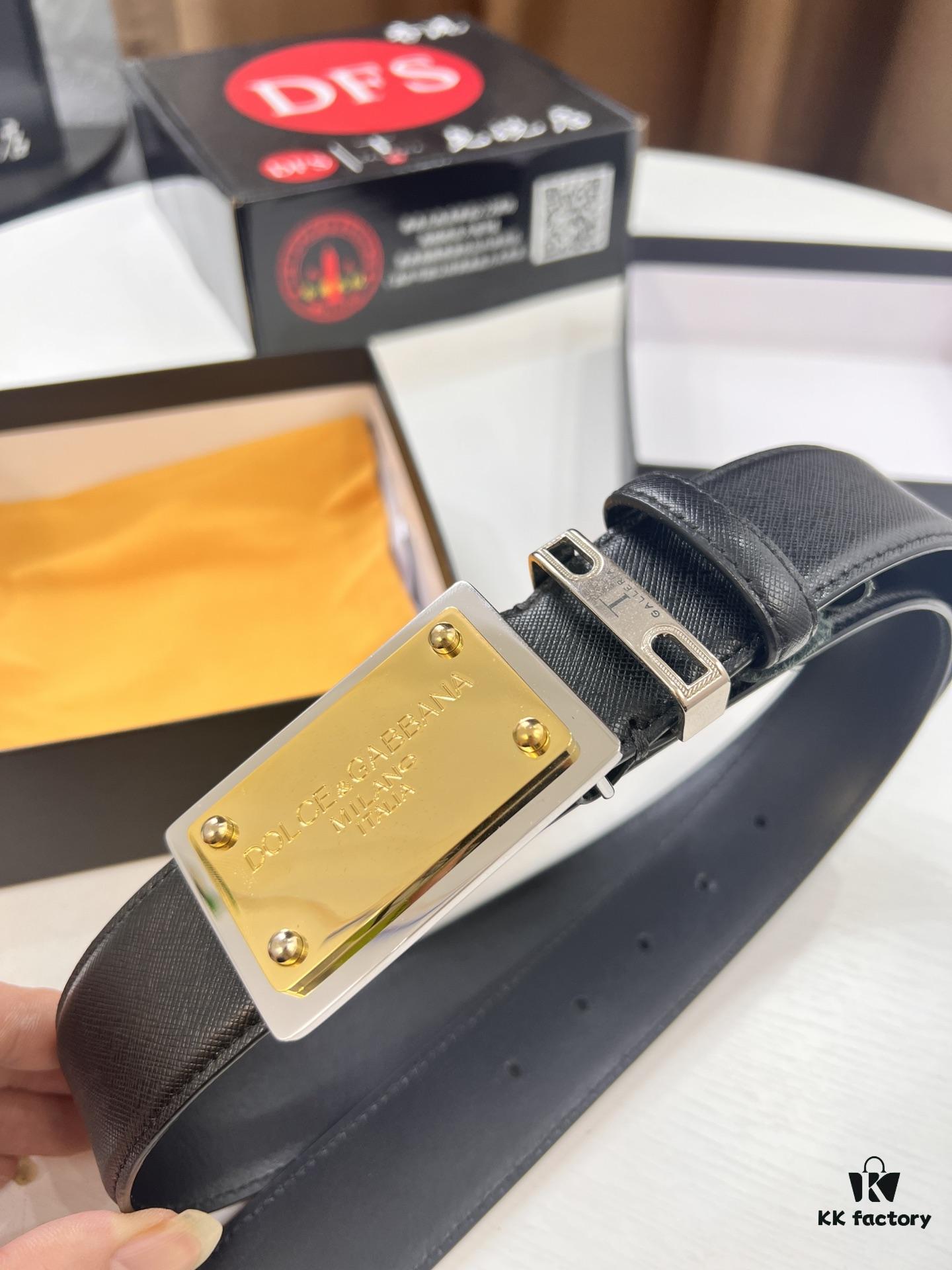 693200003a89a121ed54fc70 D&G Original Belt Hong Kong Duty-Free Gift Box (NXP Tag with Verifiable Official Website Anti-Counterfeit Chip) Genuine Mould Stainless Steel Logo Buckle Top-Grade Belt Italian Imported Cross-Texture Crust Calfskin Fashion Runway Style 3.8cm Width