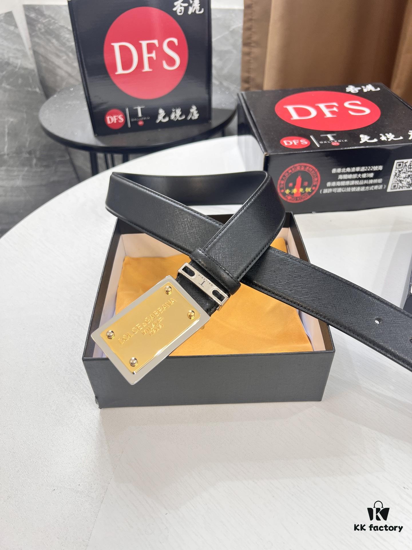 693200013a89a121ed54fc71 D&G Original Belt Hong Kong Duty-Free Gift Box (NXP Tag with Verifiable Official Website Anti-Counterfeit Chip) Genuine Mould Stainless Steel Logo Buckle Top-Grade Belt Italian Imported Cross-Texture Crust Calfskin Fashion Runway Style 3.8cm Width