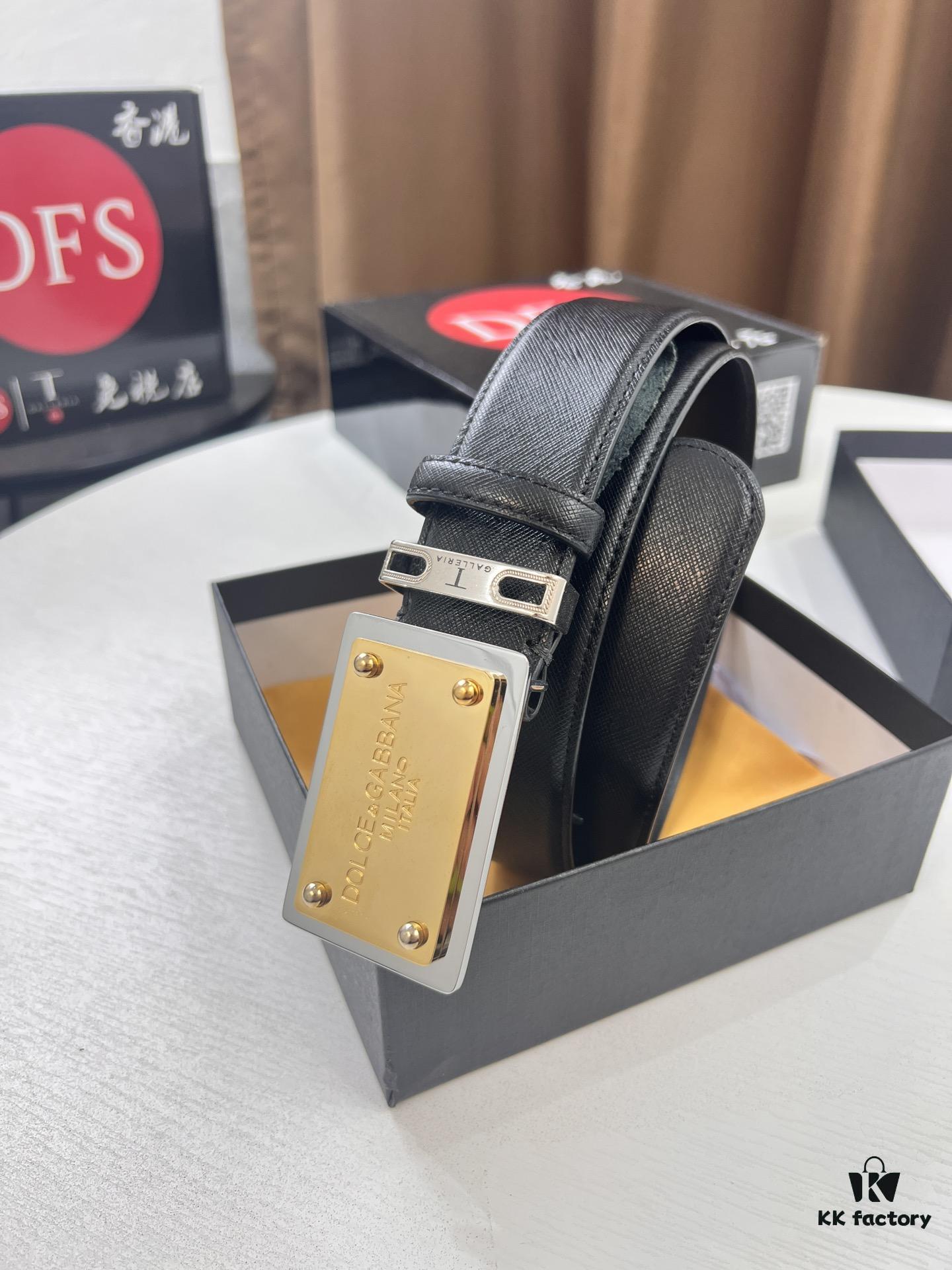 693200013a89a121ed54fc72 D&G Original Belt Hong Kong Duty-Free Gift Box (NXP Tag with Verifiable Official Website Anti-Counterfeit Chip) Genuine Mould Stainless Steel Logo Buckle Top-Grade Belt Italian Imported Cross-Texture Crust Calfskin Fashion Runway Style 3.8cm Width