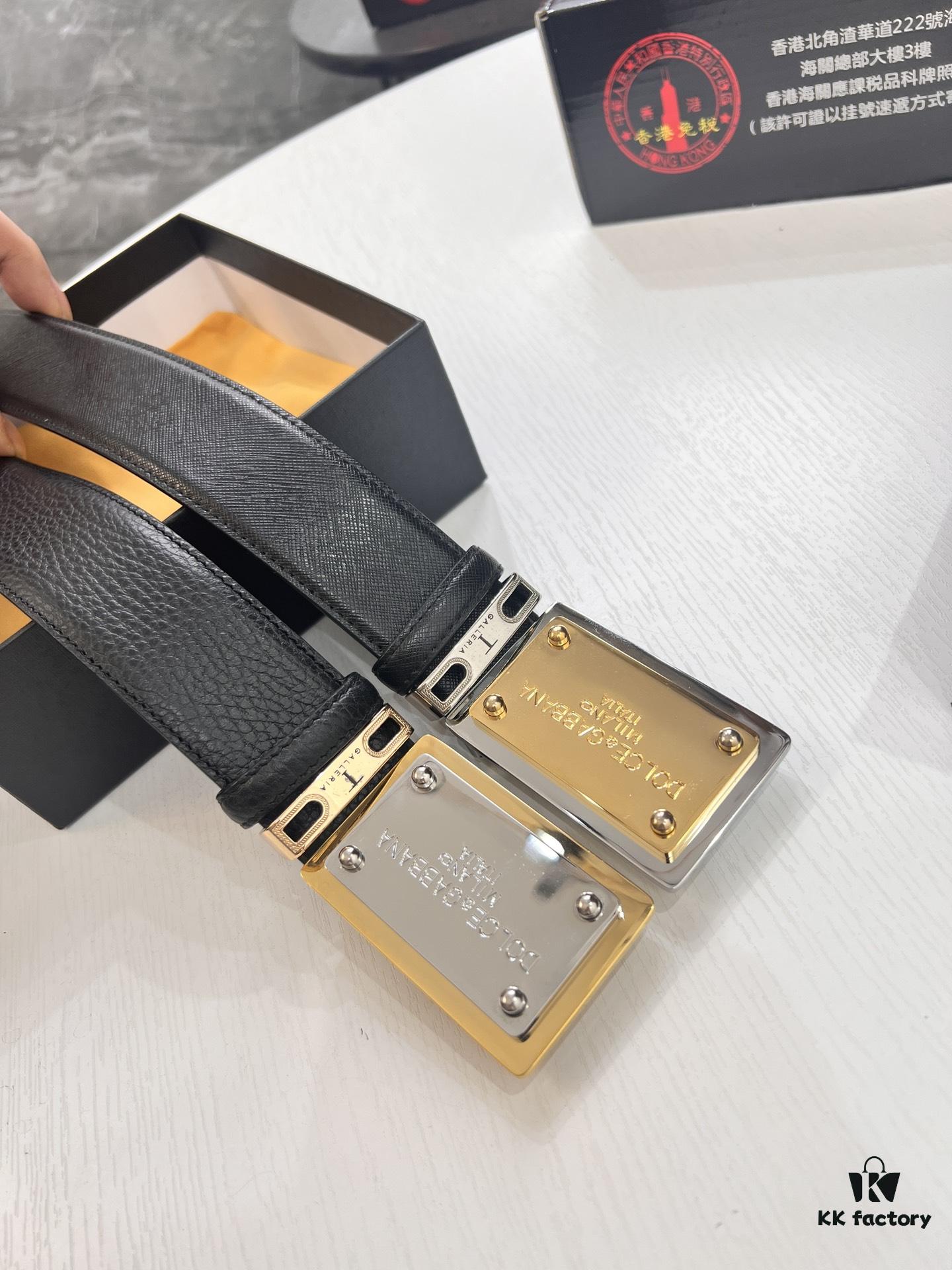 693200013a89a121ed54fc73 D&G Original Belt Hong Kong Duty-Free Gift Box (NXP Tag with Verifiable Official Website Anti-Counterfeit Chip) Genuine Mould Stainless Steel Logo Buckle Top-Grade Belt Italian Imported Cross-Texture Crust Calfskin Fashion Runway Style 3.8cm Width