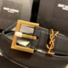 693200133a89a121ed54fca6 Authentic YSL Leather Belt with Needle Buckle, 3.0 cm Width, Full-Grain Calfskin, Premium Antique Brass Hardware