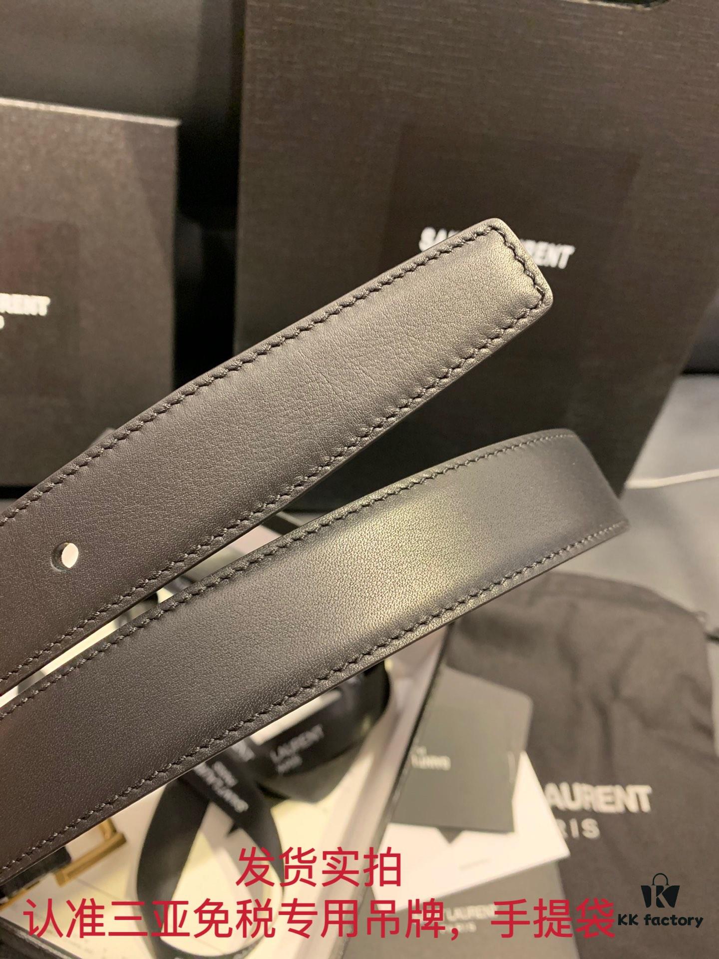 693200133a89a121ed54fca9 Authentic YSL Leather Belt with Needle Buckle, 3.0 cm Width, Full-Grain Calfskin, Premium Antique Brass Hardware