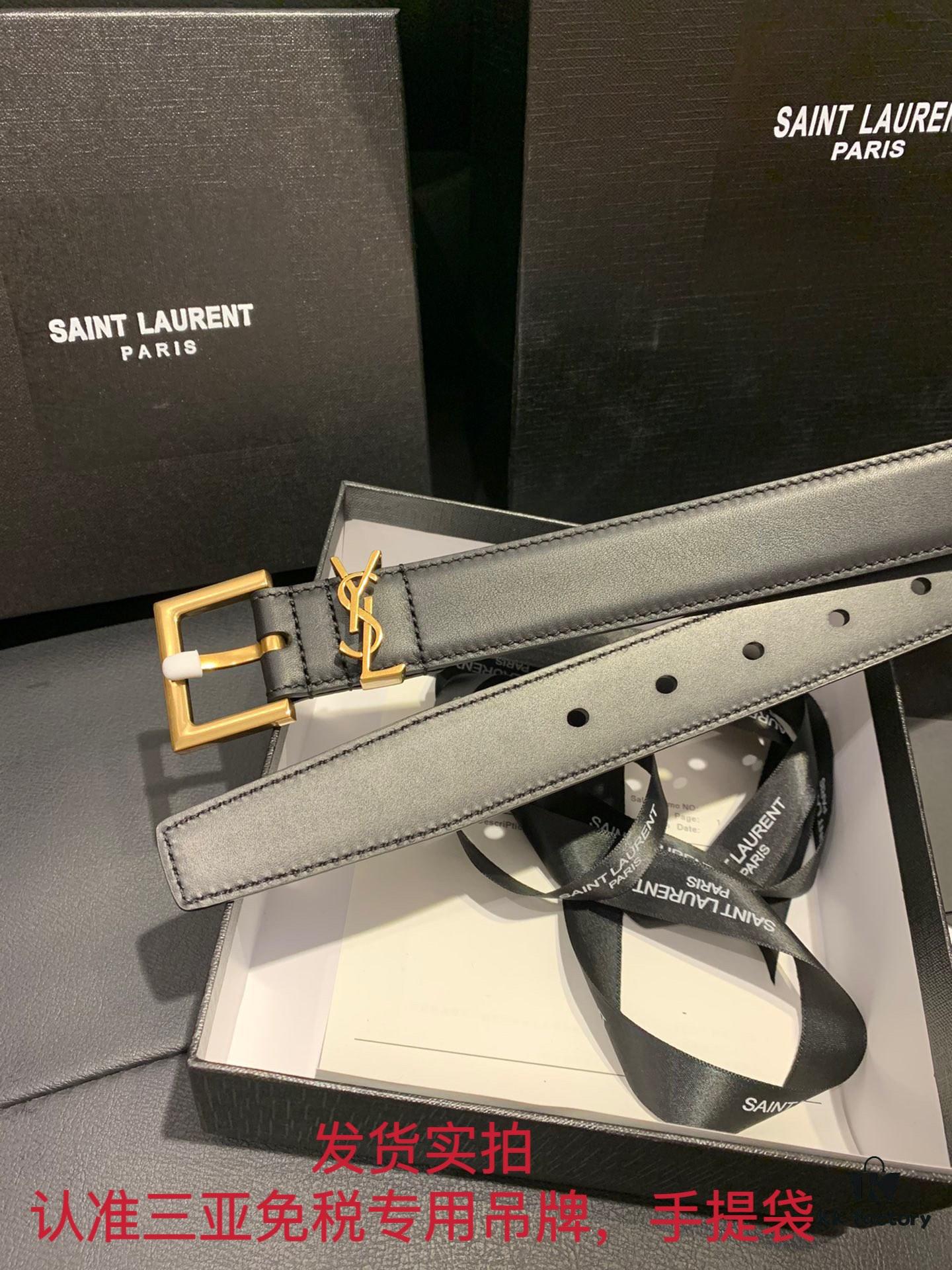 693200133a89a121ed54fcaa Authentic YSL Leather Belt with Needle Buckle, 3.0 cm Width, Full-Grain Calfskin, Premium Antique Brass Hardware