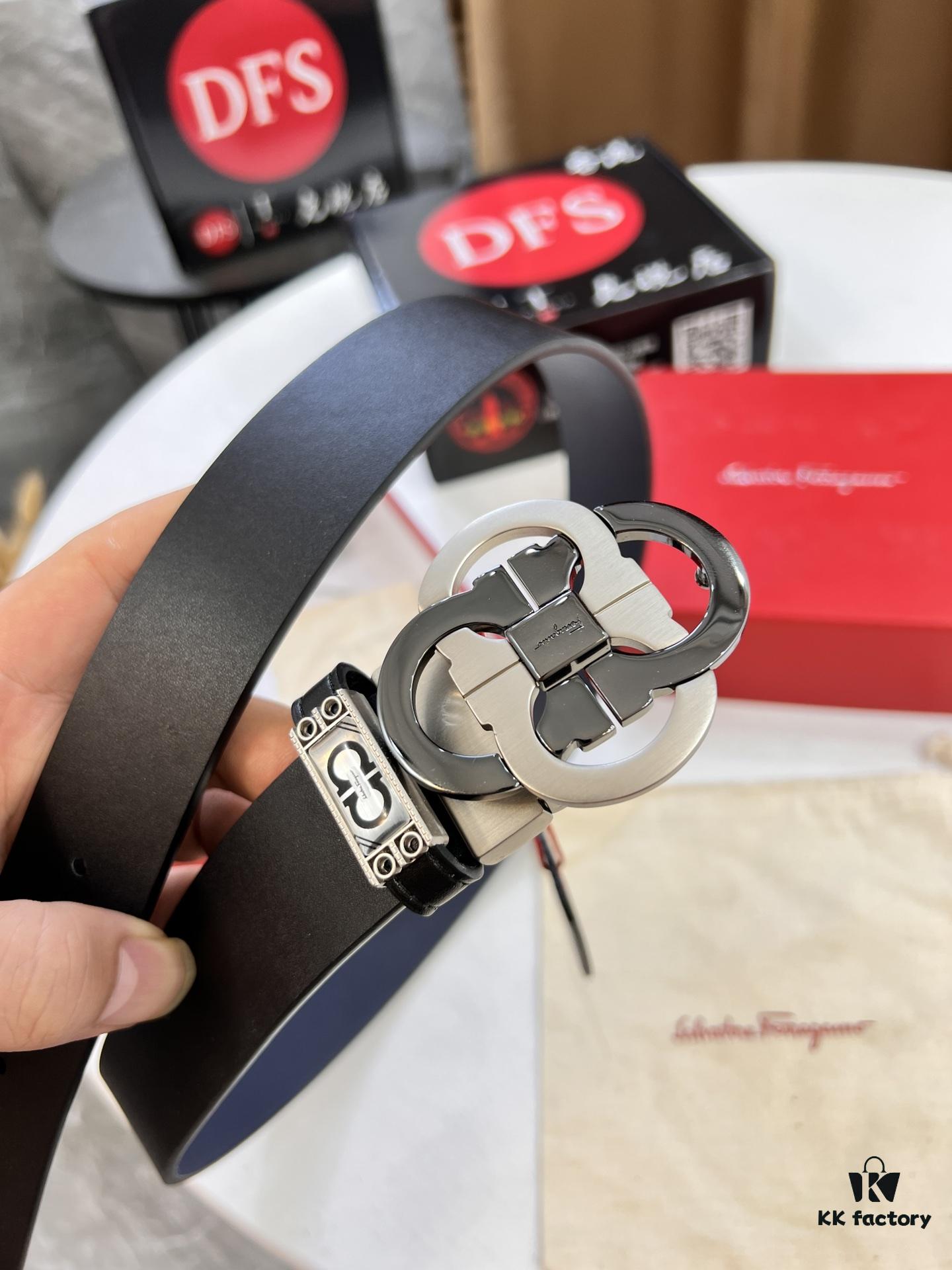 693200183a89a121ed54fccb Shop Owner Recommended Trumpet Trumpet Salvatore Ferragamo Men's Belt, Gift-Ready, Genuine Imported Full-Grain Calfskin with Reversible Design, Customizable Length, 3.5cm Width, Premium Figure-Eight Shaped Stainless Steel Hardware