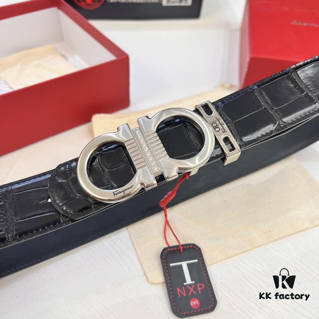 693200183a89a121ed54fcd2 Top-tier Filoflex Genuine Crocodile Pattern Full-Grain Leather Belt, 3.8cm Width, Adjustable Length, Original 8-Shaped Metal Buckle, German Manufactured, with NXP Chip, Hong Kong Duty-Free Gift Box