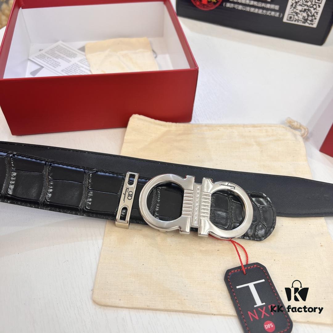 693200183a89a121ed54fcd4 Top-tier Filoflex Genuine Crocodile Pattern Full-Grain Leather Belt, 3.8cm Width, Adjustable Length, Original 8-Shaped Metal Buckle, German Manufactured, with NXP Chip, Hong Kong Duty-Free Gift Box