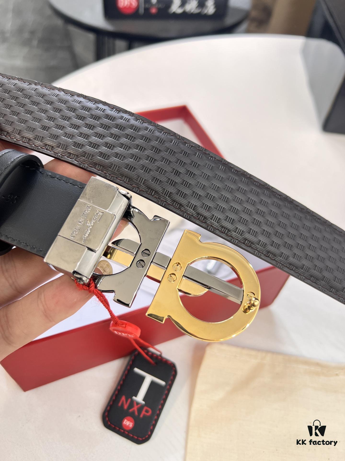 693200193a89a121ed54fcdc Salvatore Ferragamo Men's Belt, Genuine Full-Grain Calfskin, Reversible Design, 3.5cm Width, New Minimalist Steel Hardware, Adjustable Length