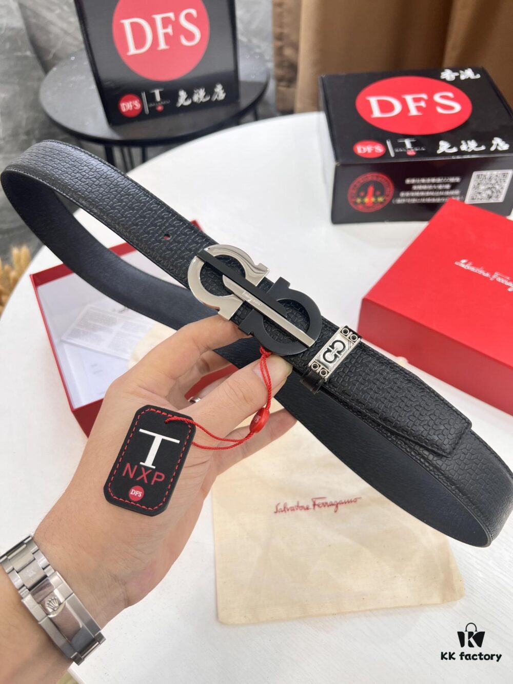 693200193a89a121ed54fcdf Ferragamo Men's Belt, Genuine Imported Grain Leather, Double-Sided Wear, 3.5cm Width, New Simple Color Stainless Steel Buckle, Adjustable Length