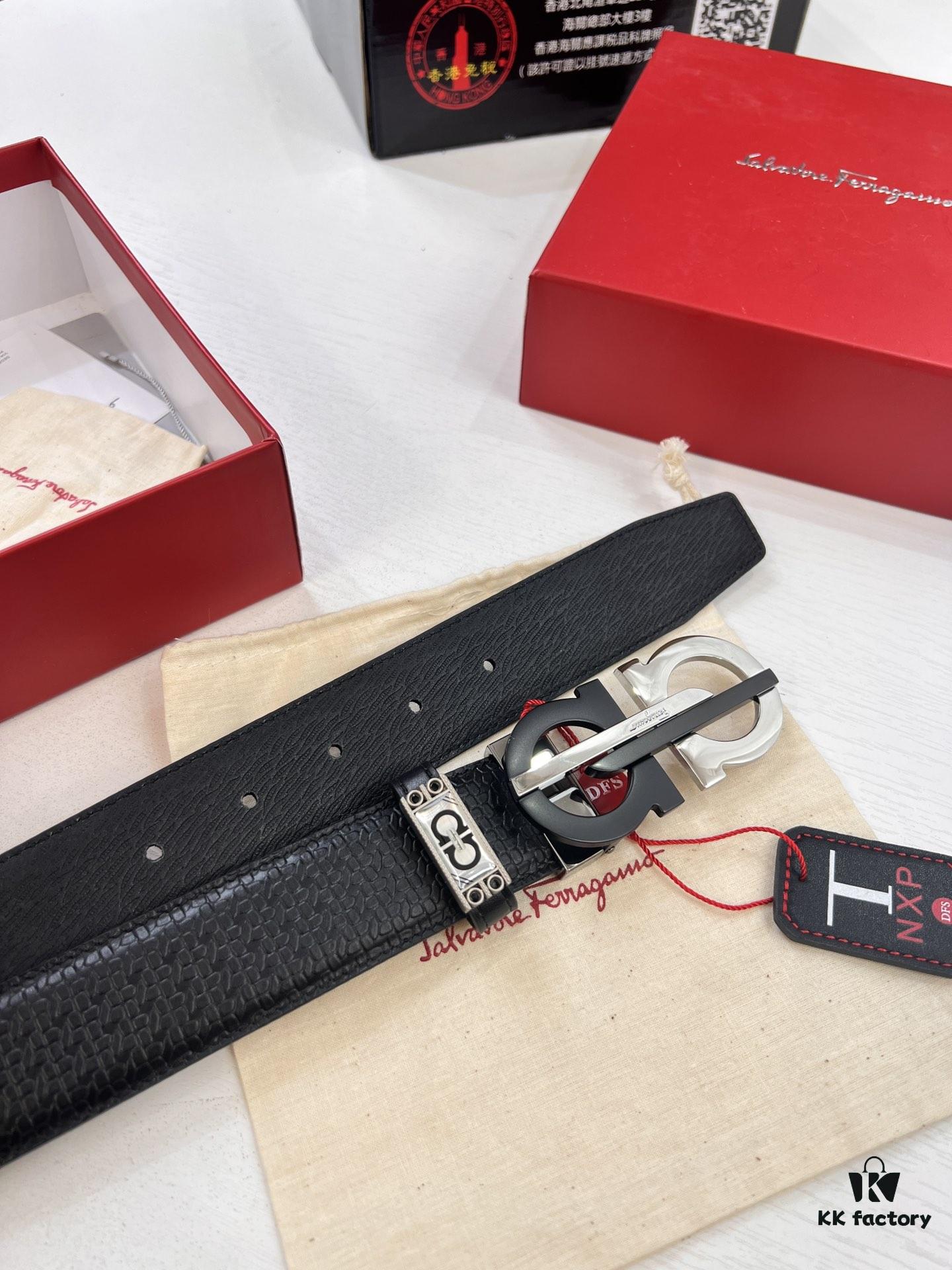 693200193a89a121ed54fce1 Ferragamo Men's Belt, Genuine Imported Grain Leather, Reversible Design, 3.5cm Width, New Simple Steel Hardware, Perfect for Gifting