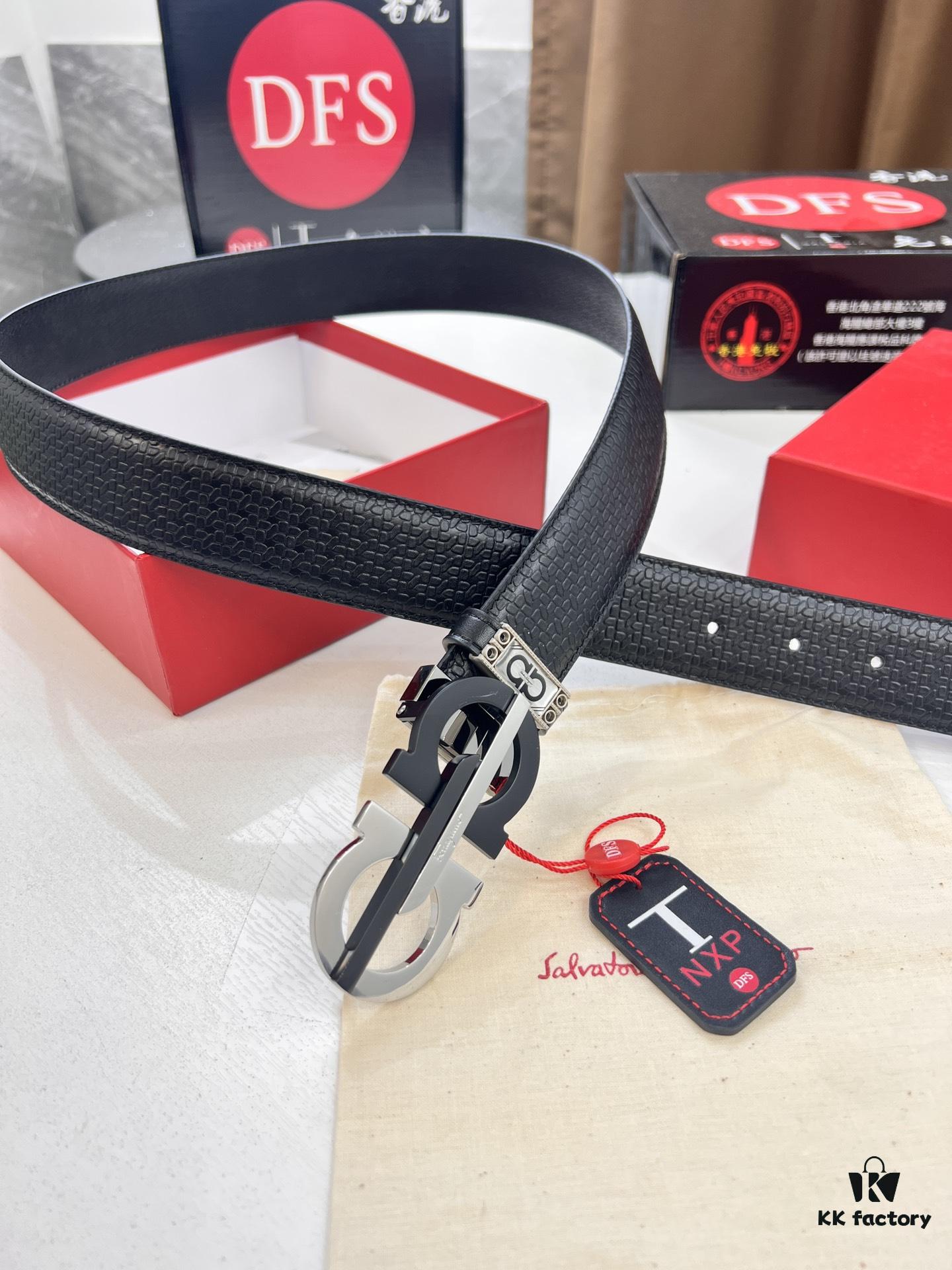 6932001a3a89a121ed54fce4 Ferragamo Men's Belt, Genuine Imported Grain Leather, Reversible Design, 3.5cm Width, New Simple Steel Hardware, Perfect for Gifting