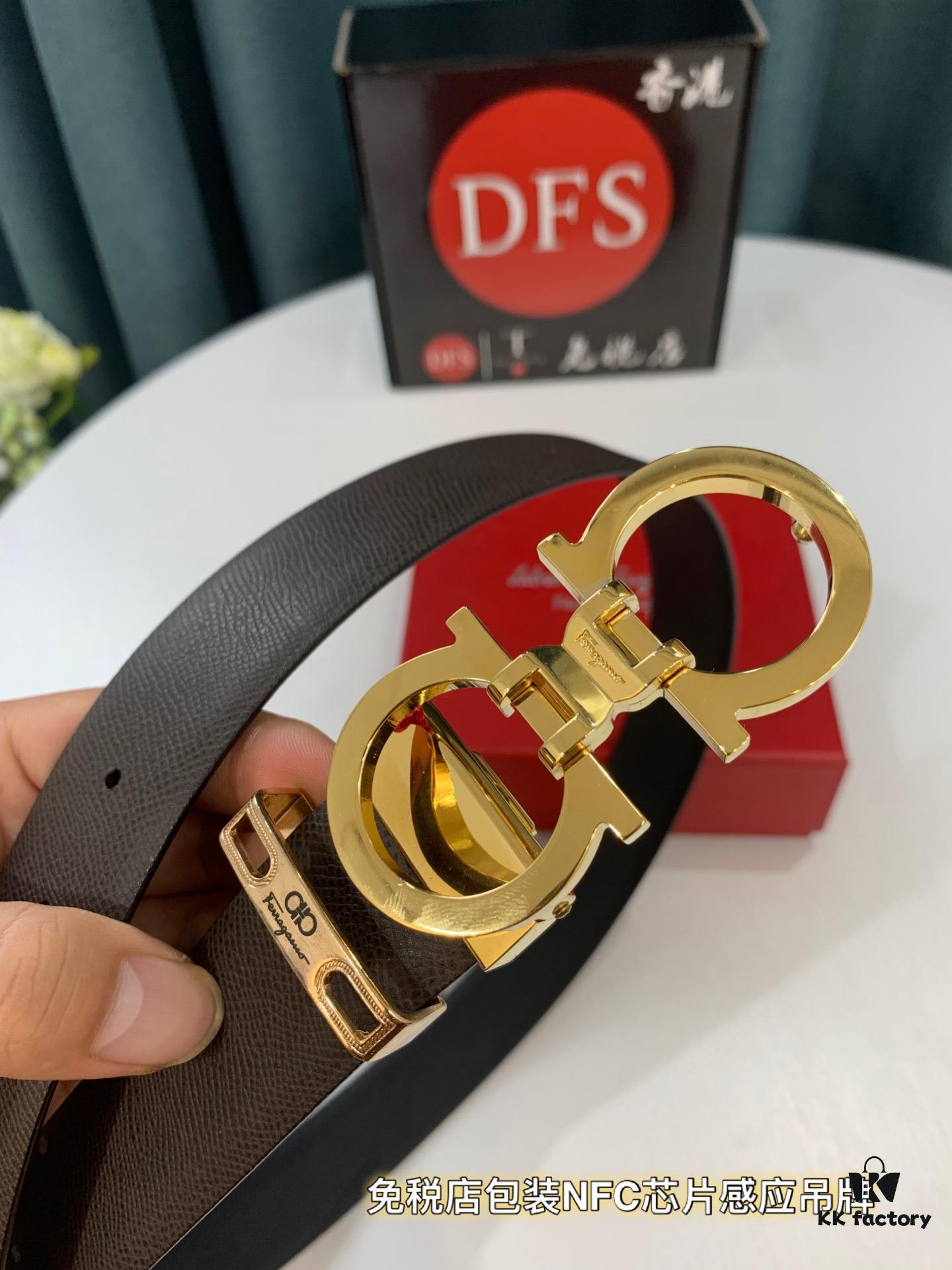 Top-Tier Salvatore Ferragamo Belt, Hong Kong Duty-Free Gift Box, Authenticity Verified by QR Code, New '8' Shape Genuine Hardware
