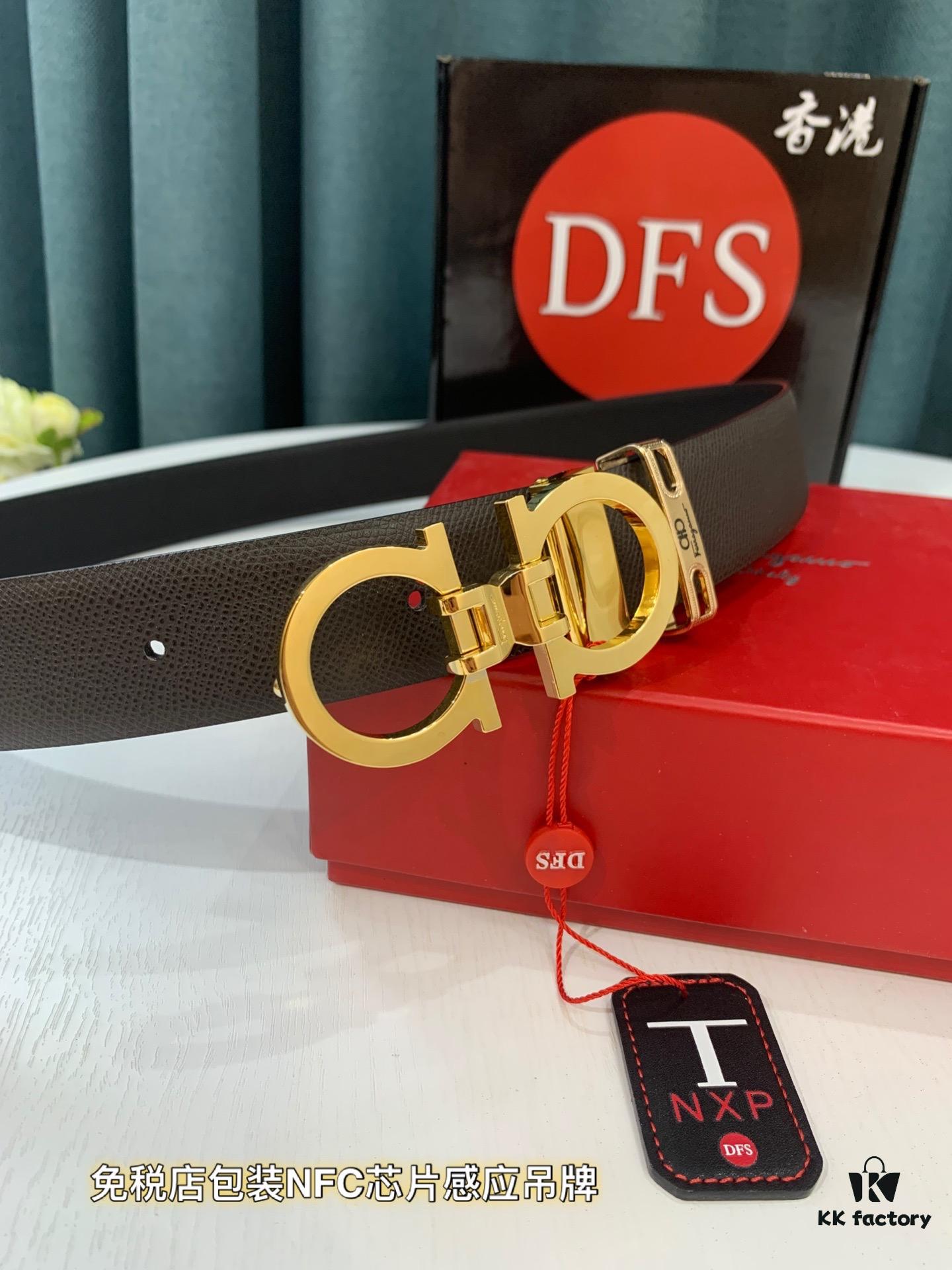 Top-Tier Salvatore Ferragamo Belt, Hong Kong Duty-Free Gift Box, Authenticity Verified by QR Code, New '8' Shape Genuine Hardware