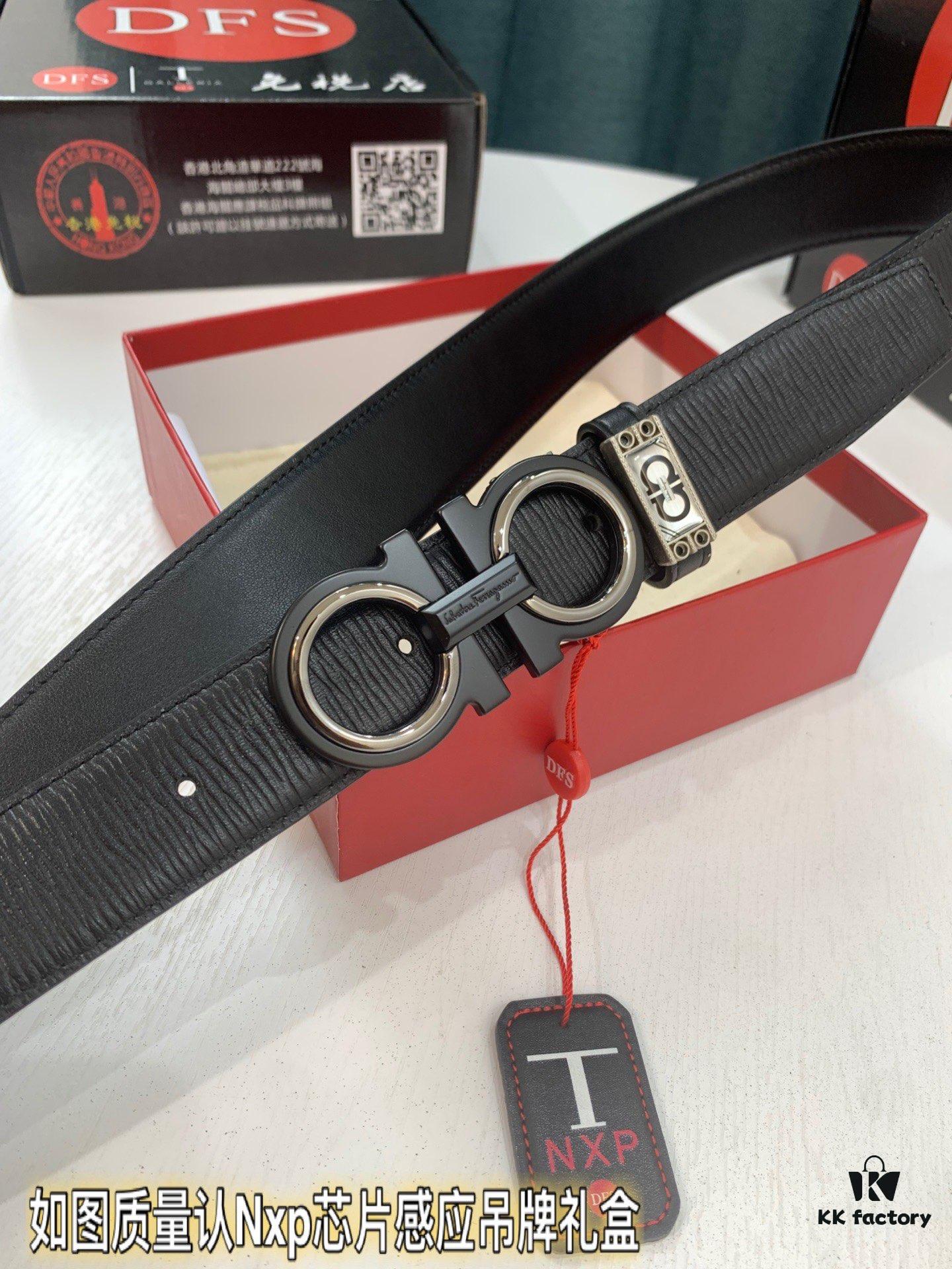 6932001d3a89a121ed54fd11 Salvatore Ferragamo Men's Belt, Genuine Imported Grain Top Layer Cowhide, Reversible Design, Precision 8-Shaped Steel Hardware, 3.5cm Width, Adjustable Length
