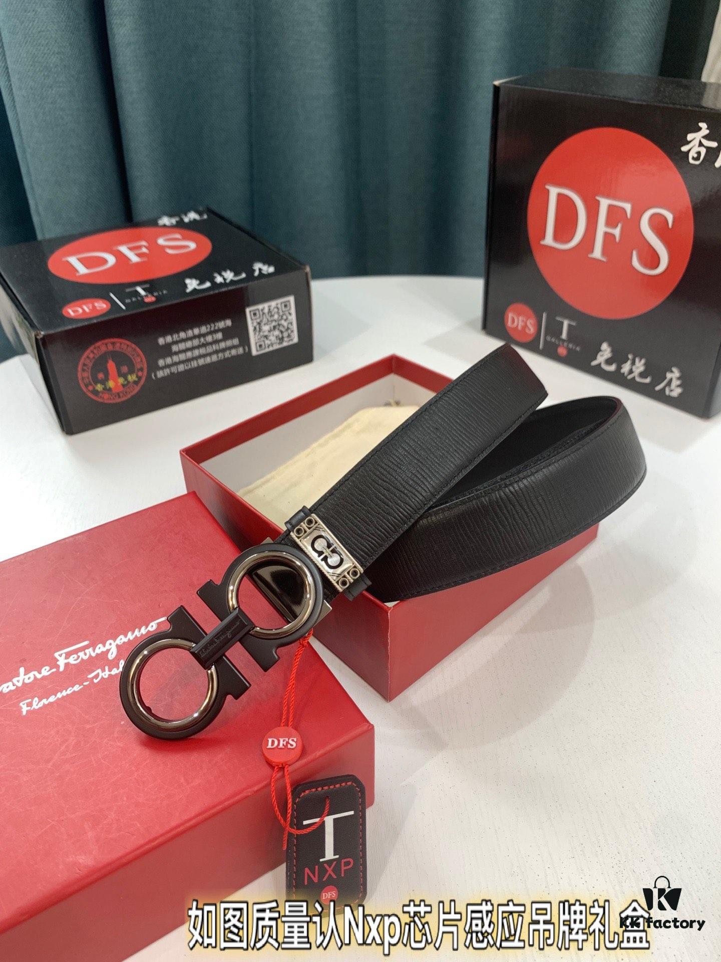 6932001d3a89a121ed54fd14 Salvatore Ferragamo Men's Belt, Genuine Imported Grain Top Layer Cowhide, Reversible Design, Precision 8-Shaped Steel Hardware, 3.5cm Width, Adjustable Length