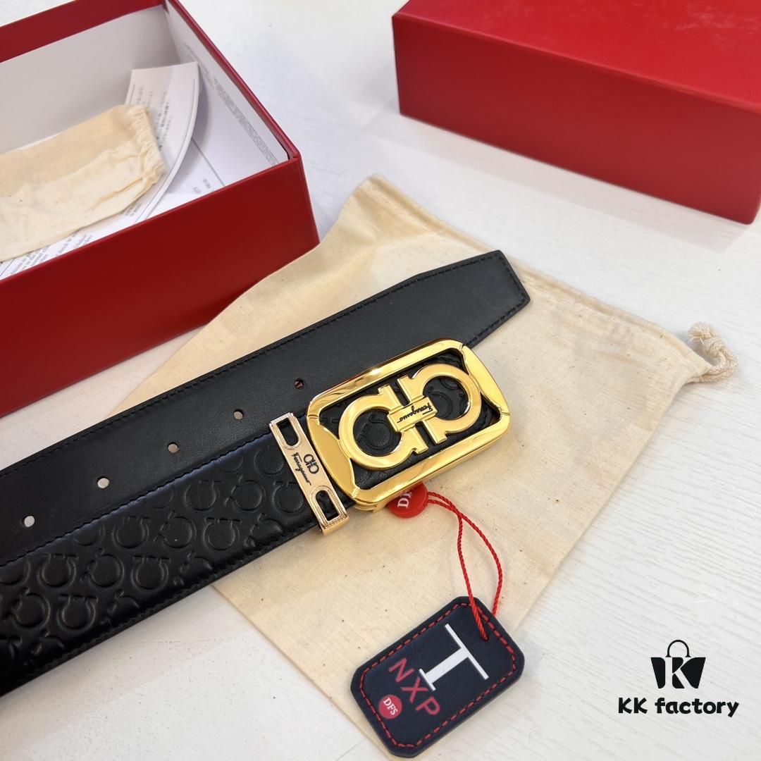 6932001e3a89a121ed54fd20 Top-tier Salvatore Ferragamo Men's Genuine Leather Belt, 8-Shape Authentic Hardware, Hong Kong Duty-Free Gift Box, NFC Chip Enabled, Import Cowhide with Wax Thread Stitching