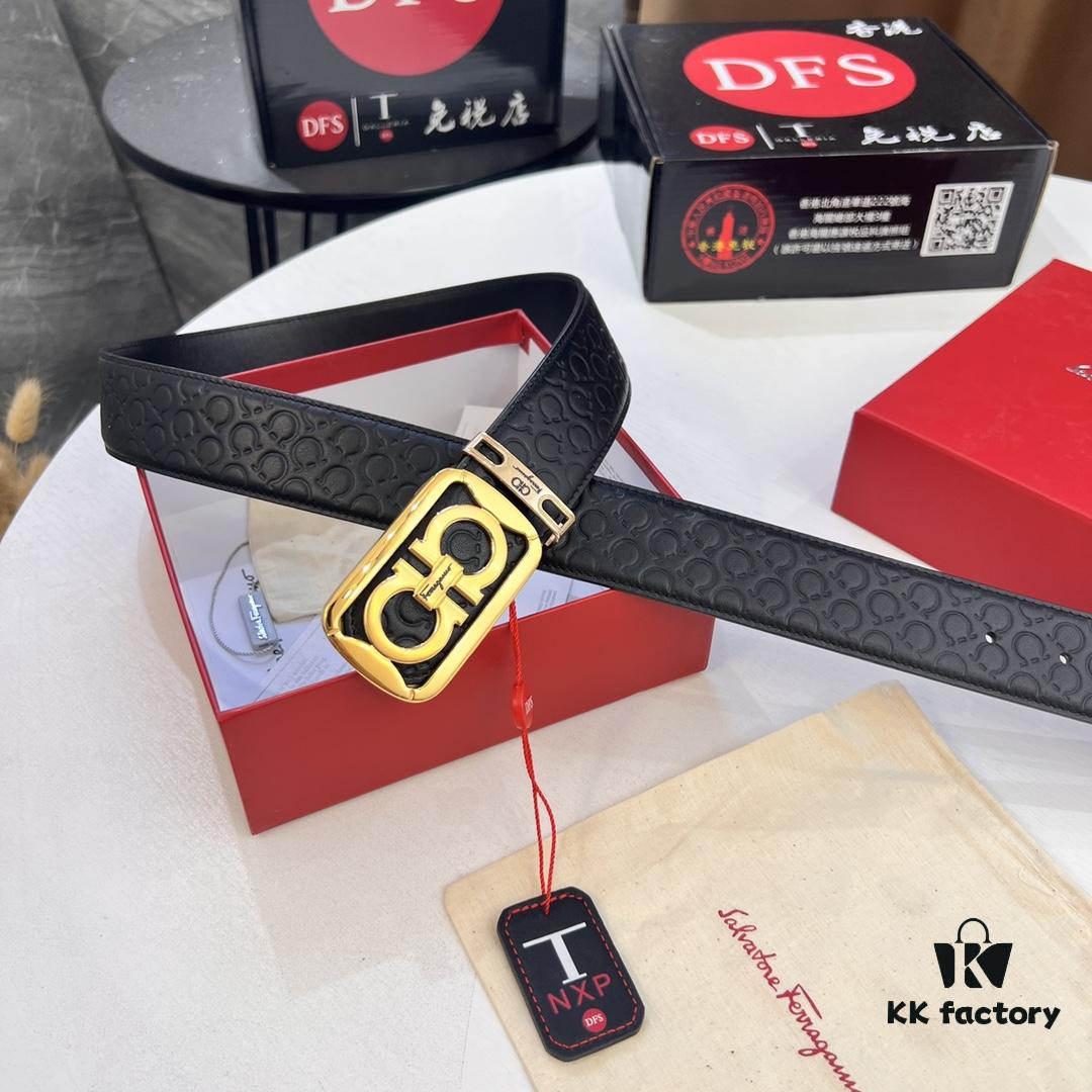 6932001e3a89a121ed54fd22 Top-tier Salvatore Ferragamo Men's Genuine Leather Belt, 8-Shape Authentic Hardware, Hong Kong Duty-Free Gift Box, NFC Chip Enabled, Import Cowhide with Wax Thread Stitching