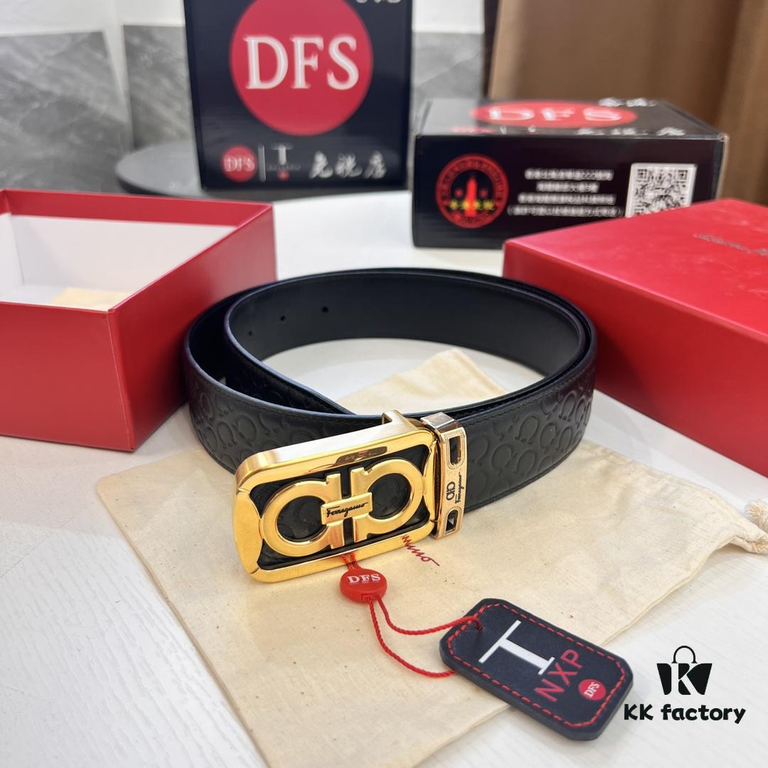6932001f3a89a121ed54fd24 Top-tier Salvatore Ferragamo Men's Genuine Leather Belt, 8-Shape Authentic Hardware, Hong Kong Duty-Free Gift Box, NFC Chip Enabled, Import Cowhide with Wax Thread Stitching
