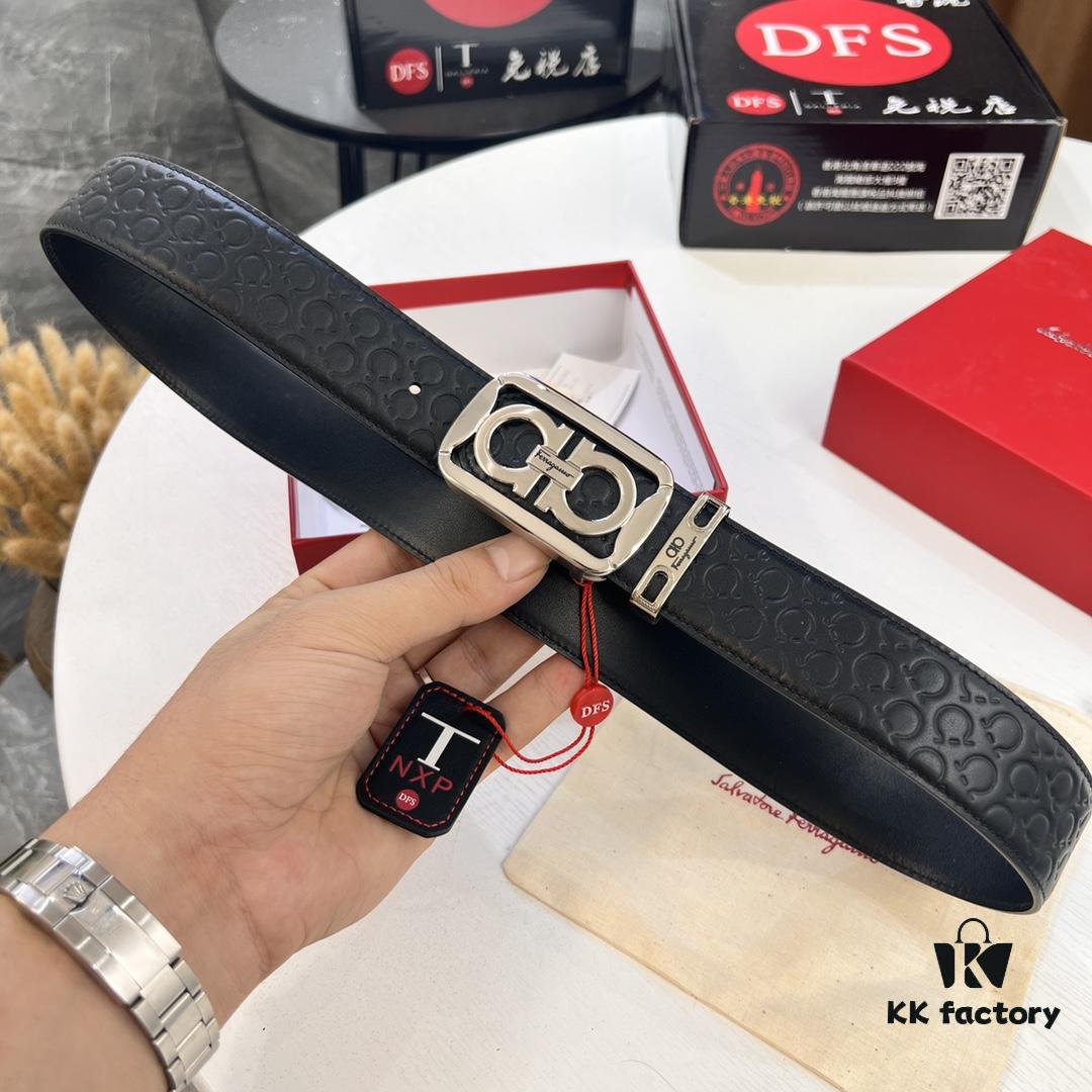 6932001f3a89a121ed54fd25 Top-tier Salvatore Ferragamo Men's Leather Belt, Authentic Hong Kong Duty-Free Gift Box, 8-Shape Original Hardware, Imported Calfskin with Embossed Logo, NFC Chip NXP, 3.8cm Width, Customizable Length