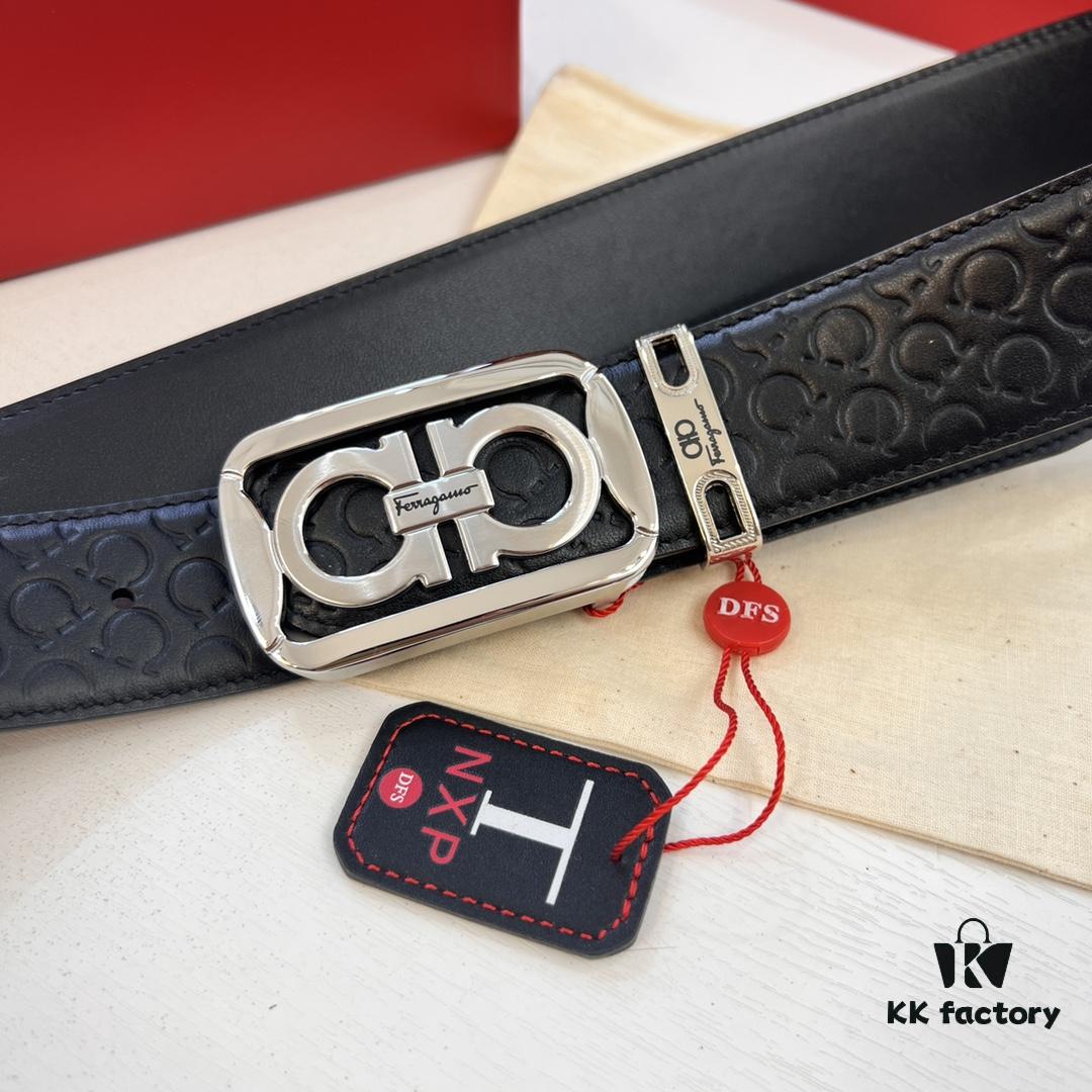 6932001f3a89a121ed54fd26 Top-tier Salvatore Ferragamo Men's Leather Belt, Authentic Hong Kong Duty-Free Gift Box, 8-Shape Original Hardware, Imported Calfskin with Embossed Logo, NFC Chip NXP, 3.8cm Width, Customizable Length