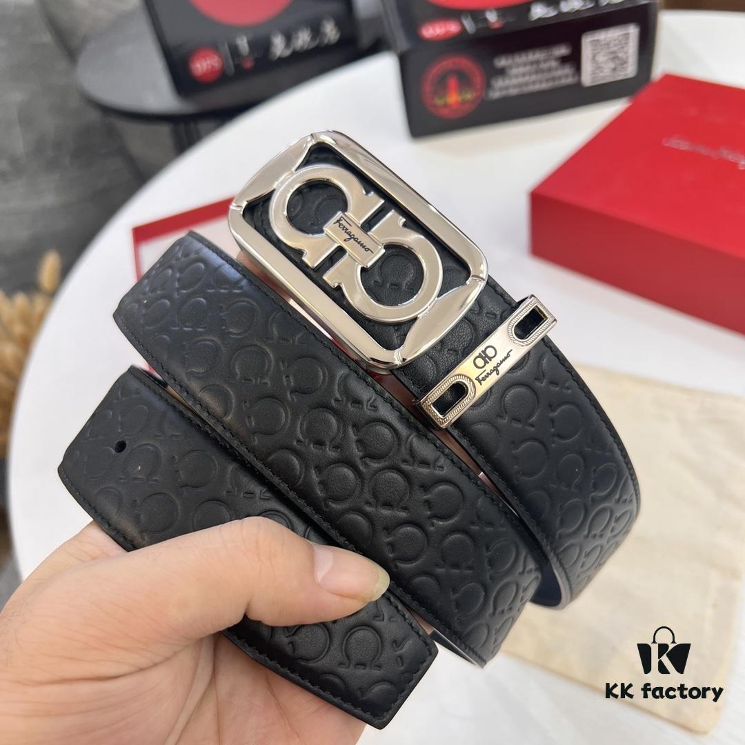 6932001f3a89a121ed54fd27 Top-tier Salvatore Ferragamo Men's Leather Belt, Authentic Hong Kong Duty-Free Gift Box, 8-Shape Original Hardware, Imported Calfskin with Embossed Logo, NFC Chip NXP, 3.8cm Width, Customizable Length