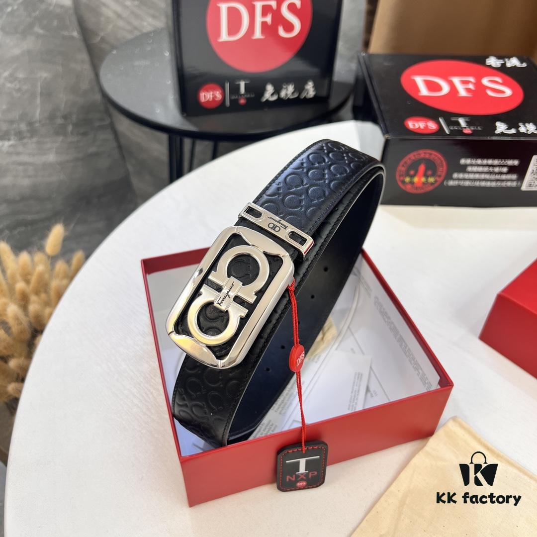 6932001f3a89a121ed54fd29 Top-tier Salvatore Ferragamo Men's Leather Belt, Authentic Hong Kong Duty-Free Gift Box, 8-Shape Original Hardware, Imported Calfskin with Embossed Logo, NFC Chip NXP, 3.8cm Width, Customizable Length