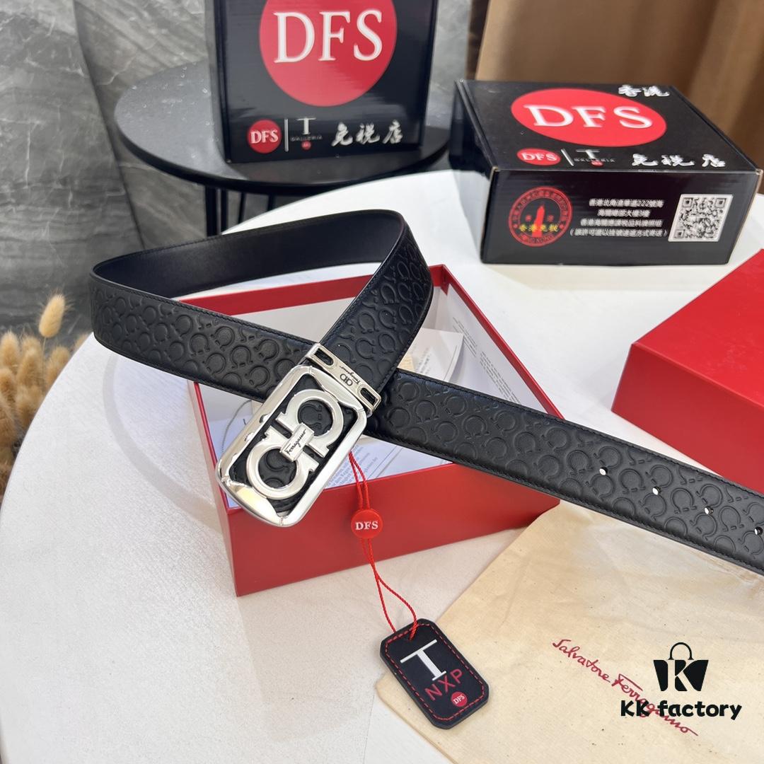 6932001f3a89a121ed54fd2b Top-tier Salvatore Ferragamo Men's Leather Belt, Authentic Hong Kong Duty-Free Gift Box, 8-Shape Original Hardware, Imported Calfskin with Embossed Logo, NFC Chip NXP, 3.8cm Width, Customizable Length