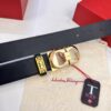 6932001f3a89a121ed54fd2f Salvatore Ferragamo Men's Belt, Genuine Top-Layer Calfskin with Embossed Stripe Pattern, Double-Sided Wear, 3.5cm Width, H-Frame Buckle with Stainless Steel Hardware