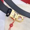 693200203a89a121ed54fd32 Salvatore Ferragamo Men's Belt, Genuine Top-Layer Calfskin with Embossed Stripe Pattern, Double-Sided Wear, 3.5cm Width, H-Frame Buckle with Stainless Steel Hardware