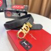 693200203a89a121ed54fd33 Salvatore Ferragamo Men's Belt, Genuine Top-Layer Calfskin with Embossed Stripe Pattern, Double-Sided Wear, 3.5cm Width, H-Frame Buckle with Stainless Steel Hardware