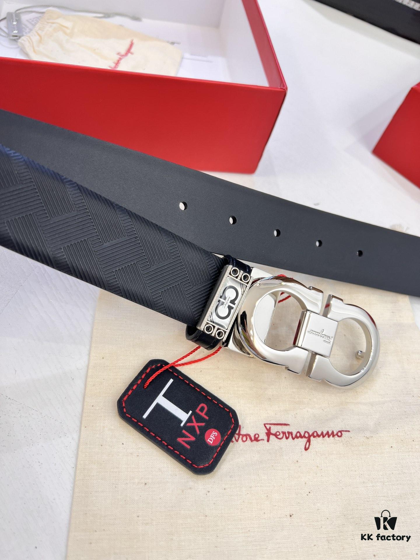 693200203a89a121ed54fd36 Salvatore Ferragamo Men's Belt, Top Grain Calfskin with Double-Sided Usage, 3.5cm Width, Stainless Steel '8' Buckle, Adjustable Length