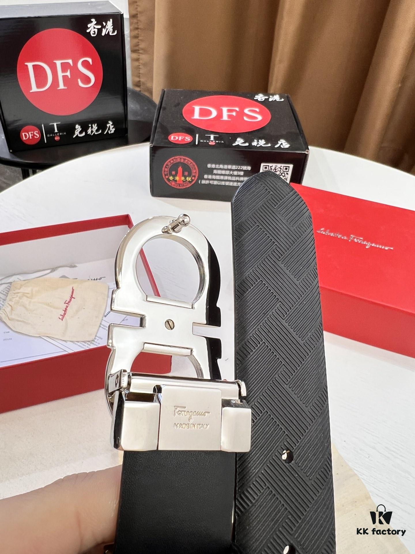 693200203a89a121ed54fd37 Salvatore Ferragamo Men's Belt, Top Grain Calfskin with Double-Sided Usage, 3.5cm Width, Stainless Steel '8' Buckle, Adjustable Length